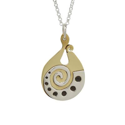 Wind Pix Sterling & Brass Necklace - With Diamond Cut Chain