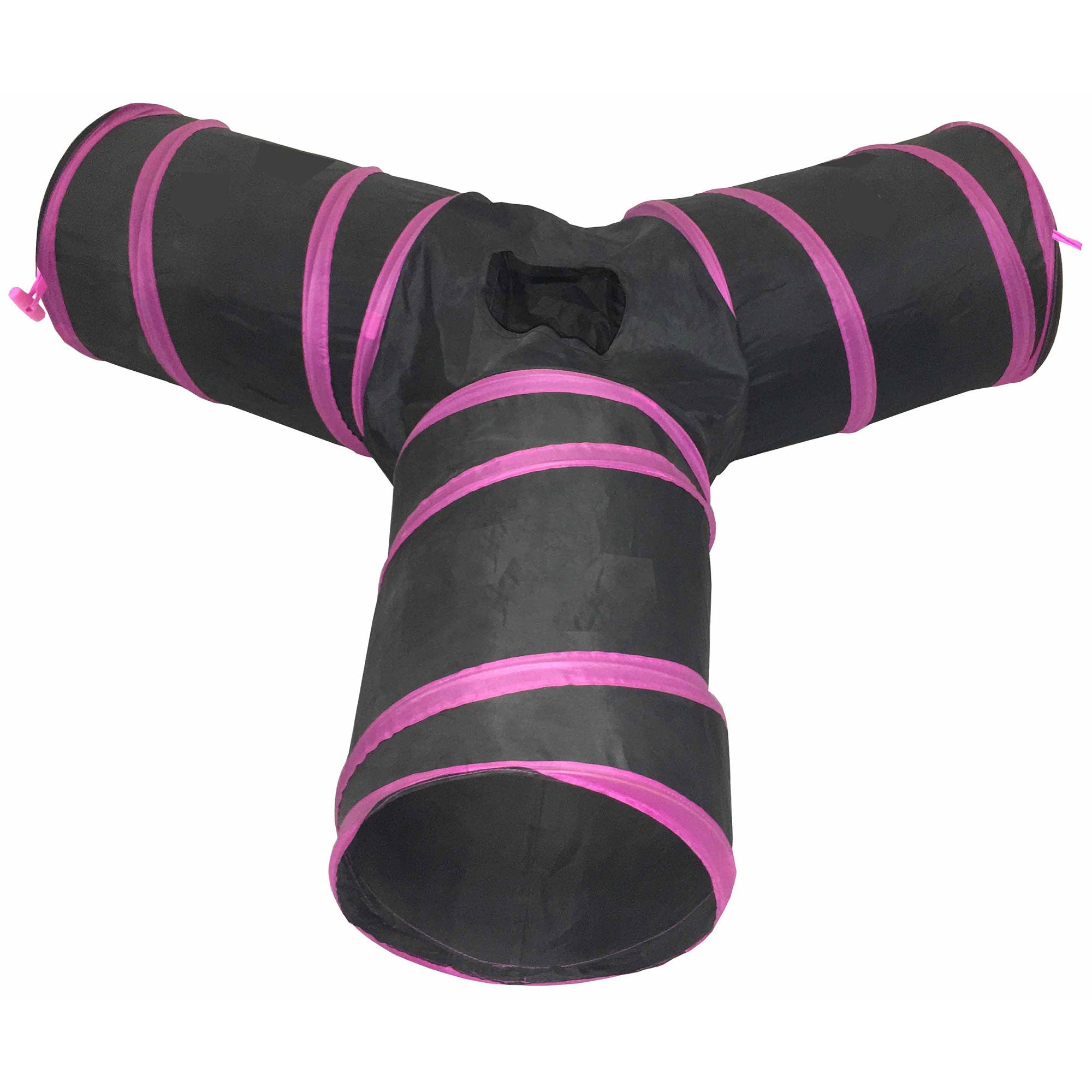 Pet Life® Collapsible Passage Kitty Cat Tunnel - Pink/Black