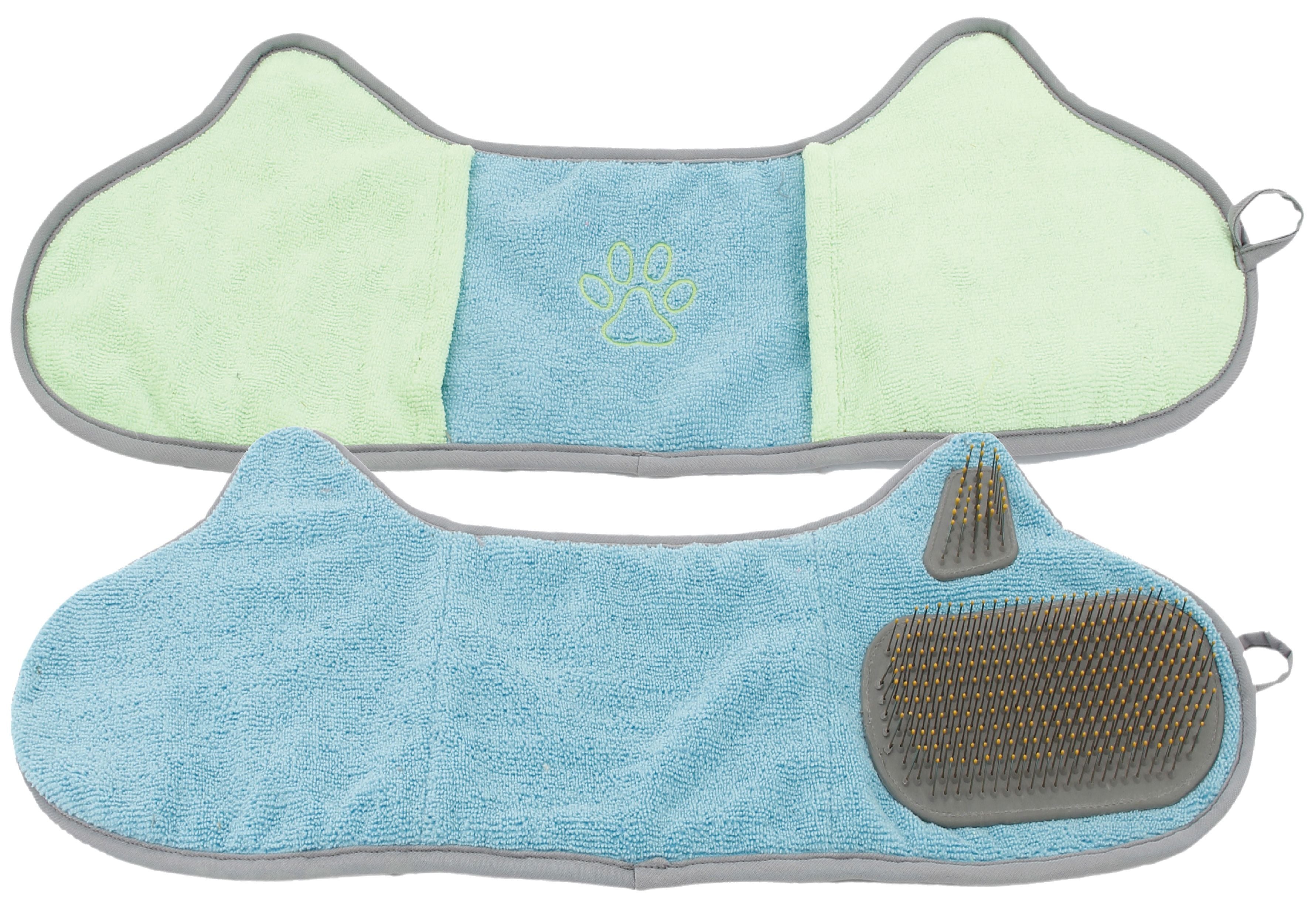 Pet Life ® 'Bryer' 2-in-1 Hand-Inserted Microfiber Pet Grooming Towel And Brush - One Size - Blue / Aqua