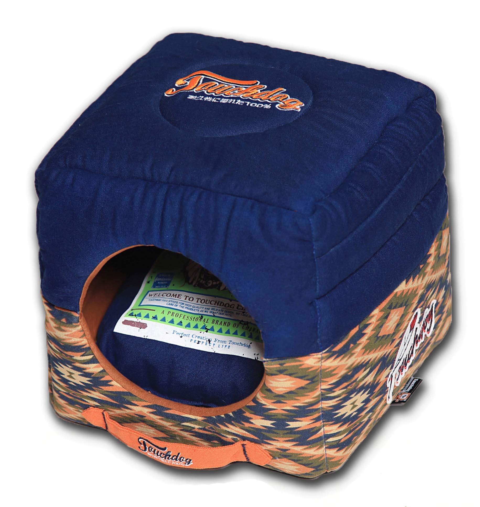 Touchdog® 70's Vintage Tribal Dog House Bed - Midnight Blue, Sandalwood