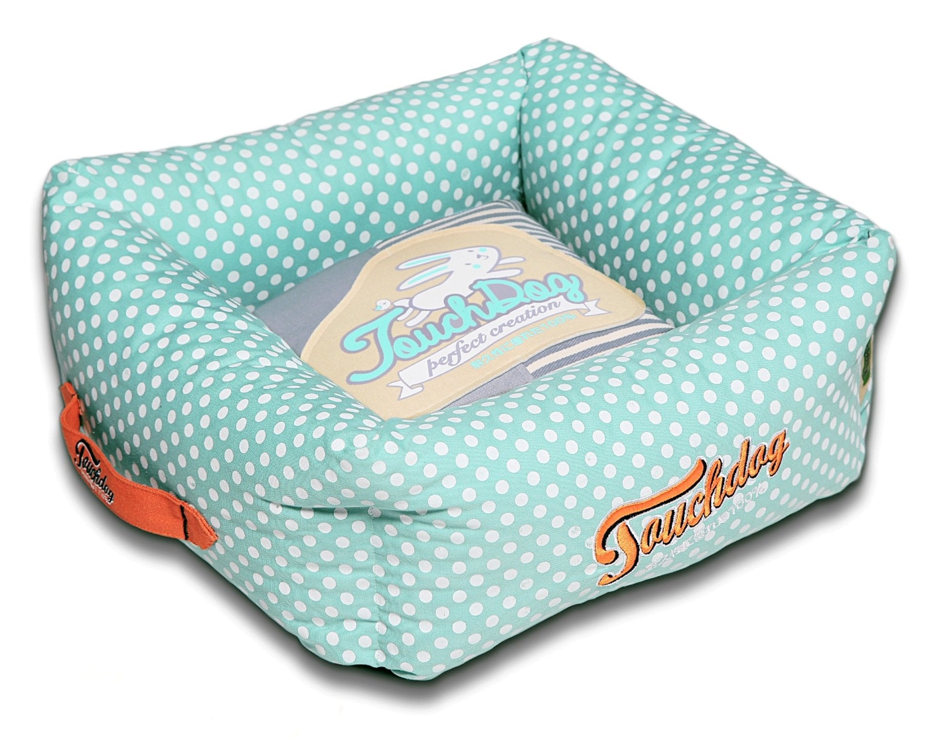 Touchdog® Polka-Striped Polo Easy-Wash Dog Bed - Orange/Lavender - Large