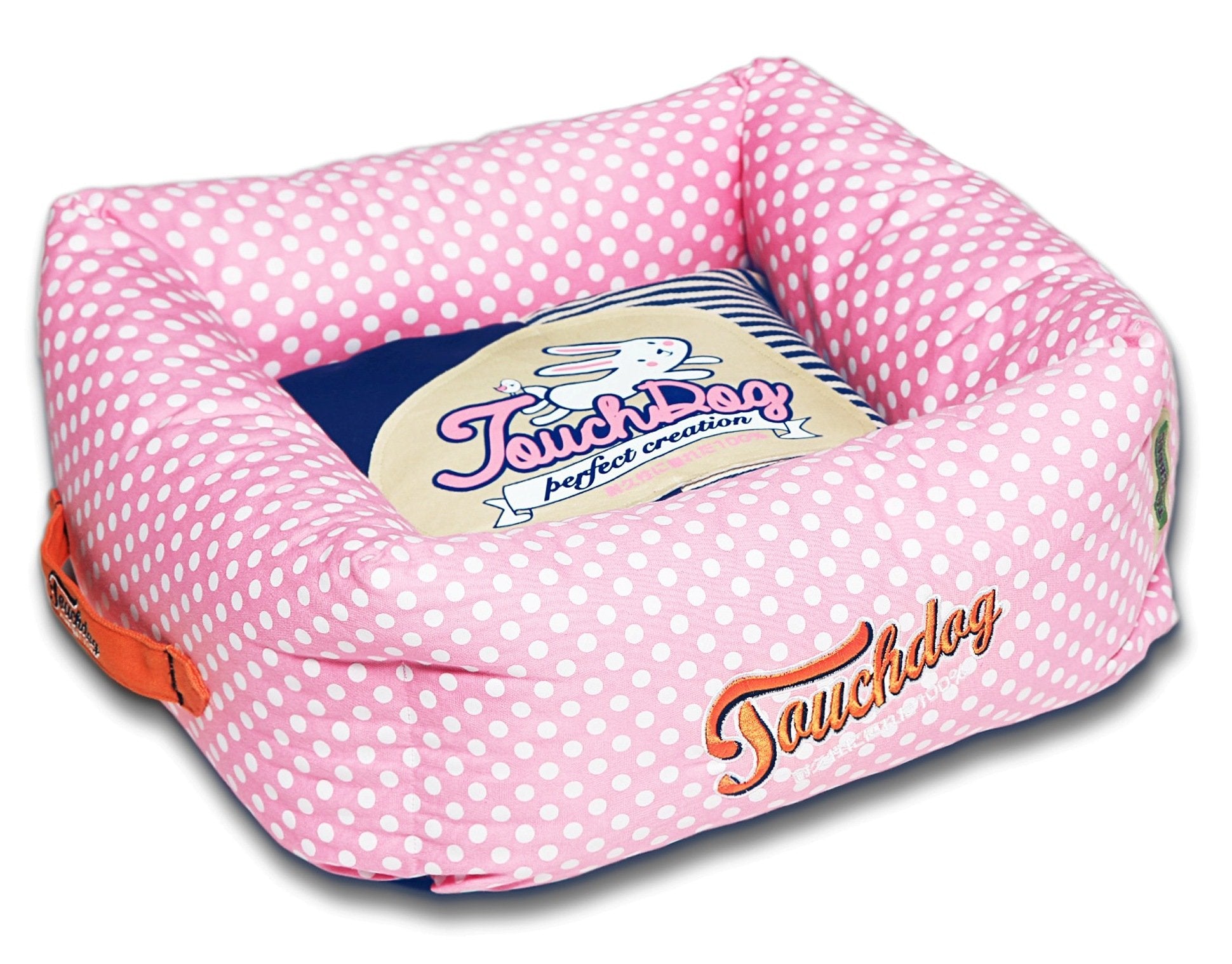 Touchdog® Polka-Striped Polo Easy-Wash Dog Bed - Pink/Navy Blue - Large