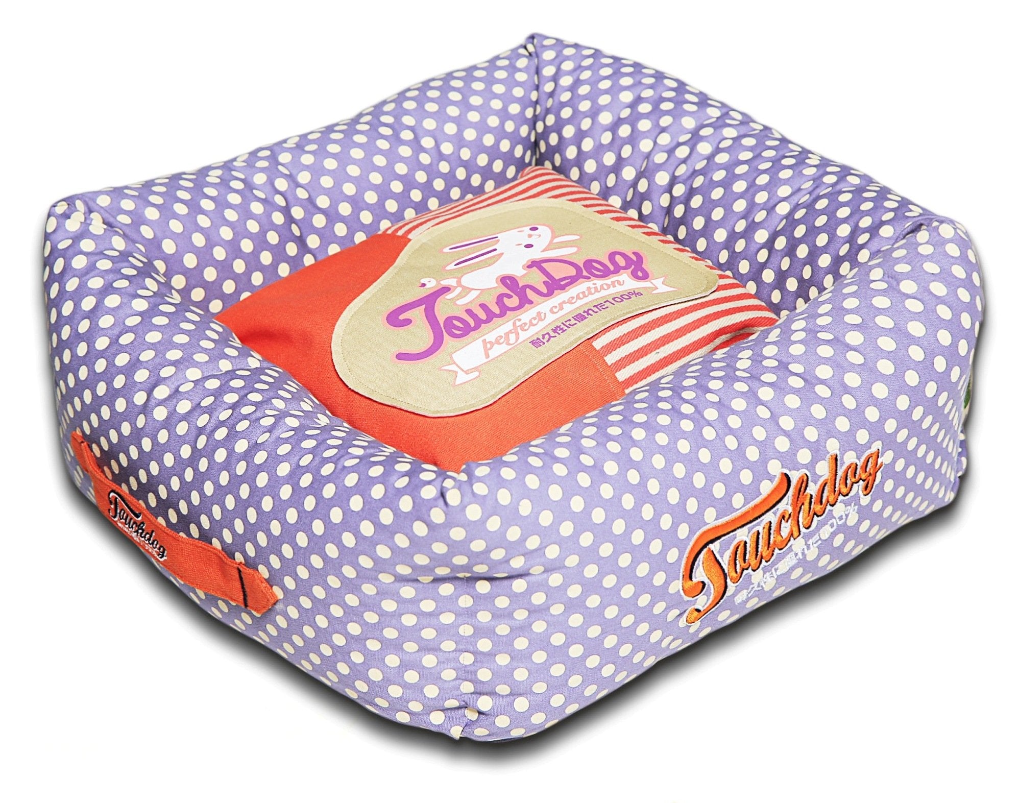 Touchdog® Polka-Striped Polo Easy-Wash Dog Bed - Orange/Lavender - Large