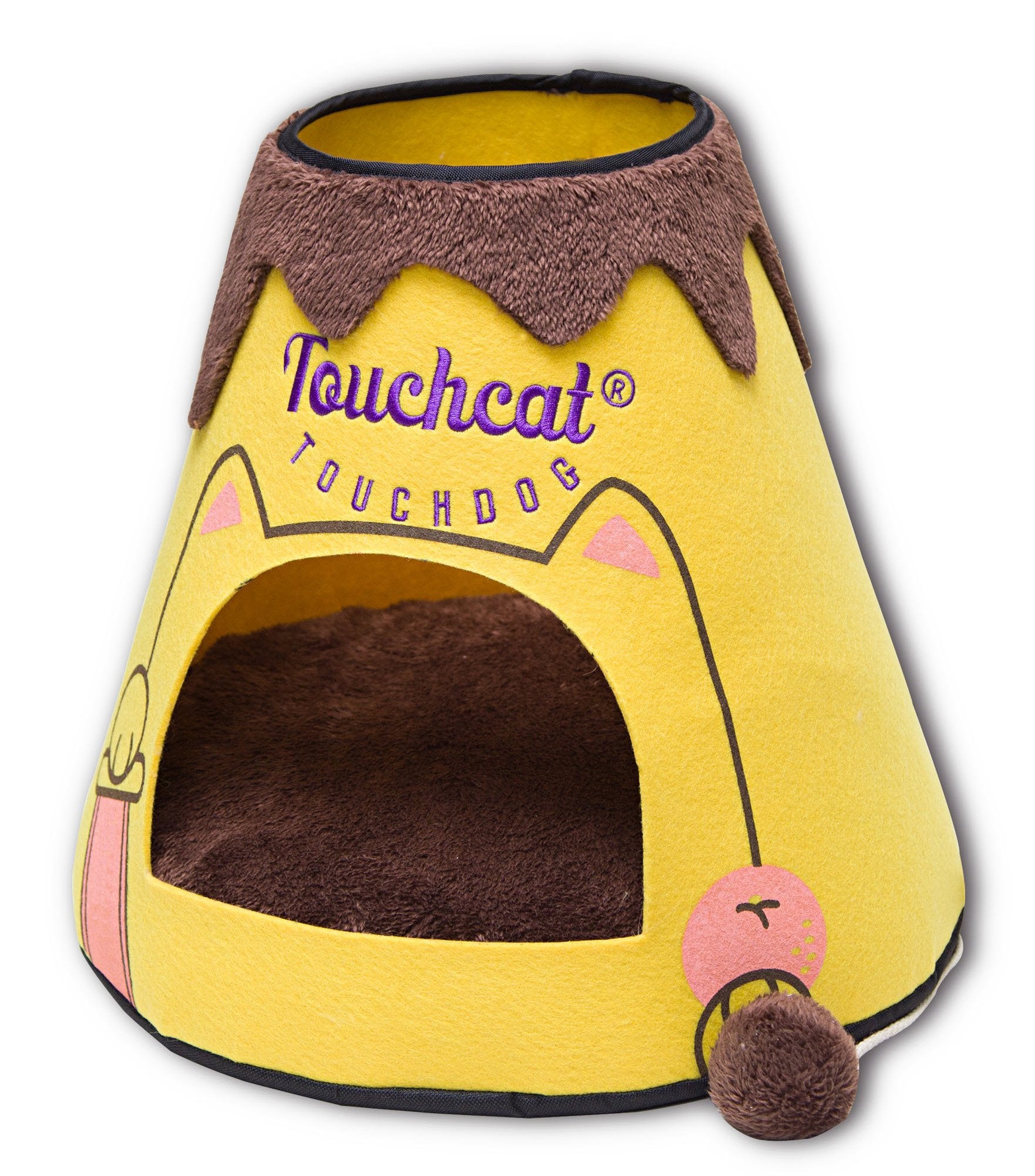 Touchcat Molten Lava Cat Bed House With Toy - Yellow/Brown