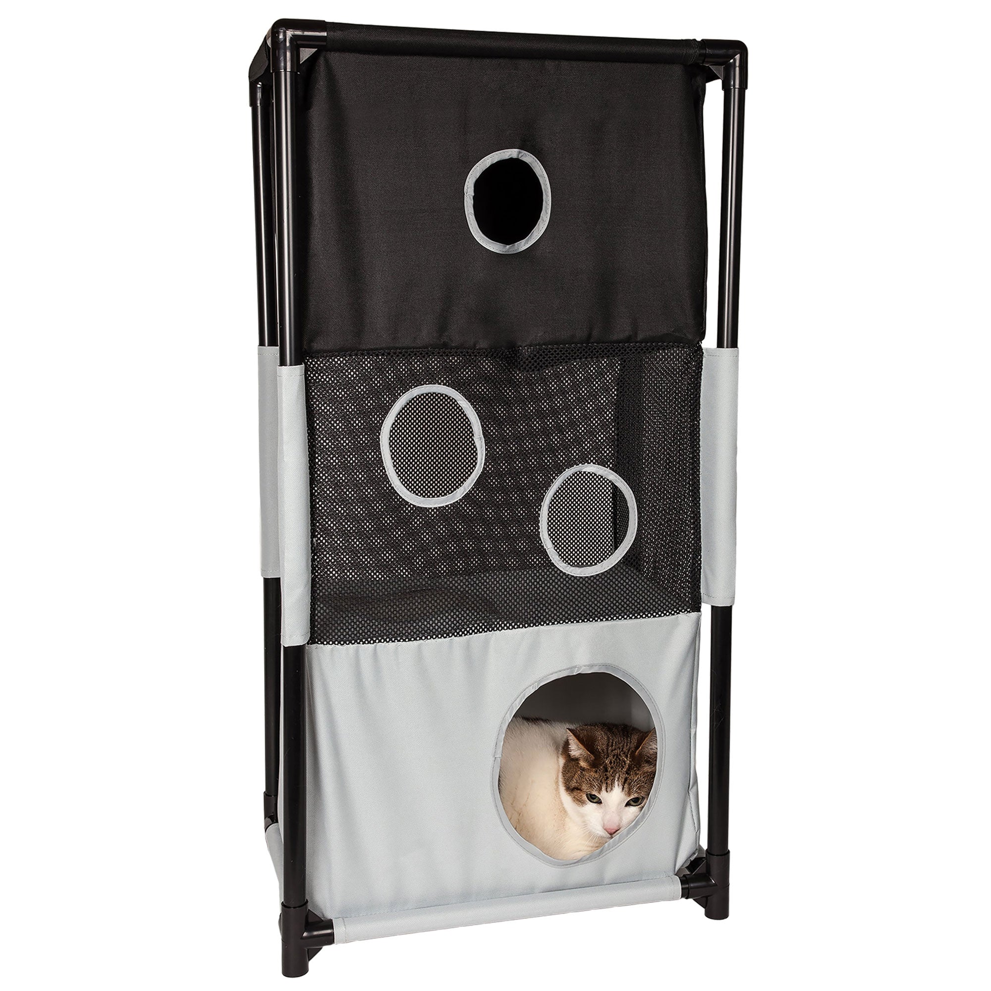 Pet Life Kitty-Square Cat House Furniture - Black, White