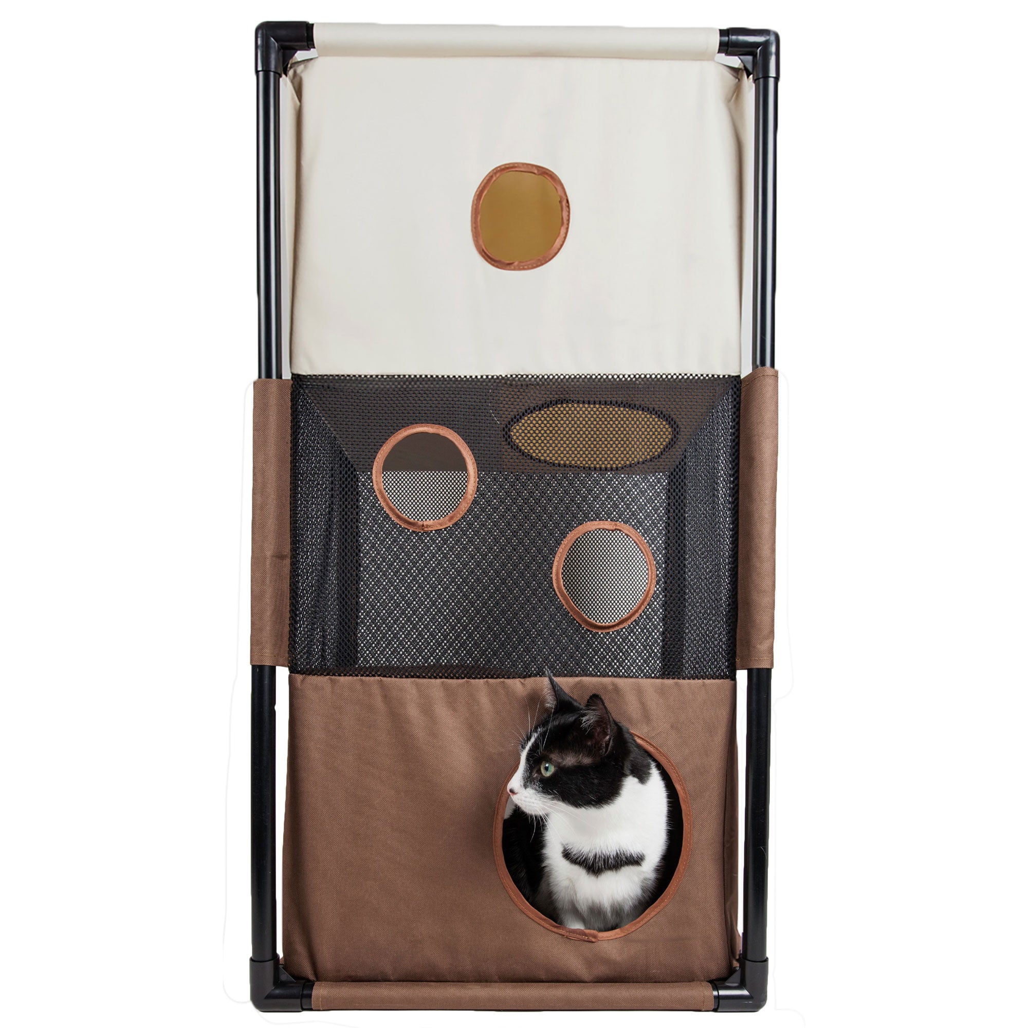 Pet Life Kitty-Square Cat House Furniture - Khaki, Brown