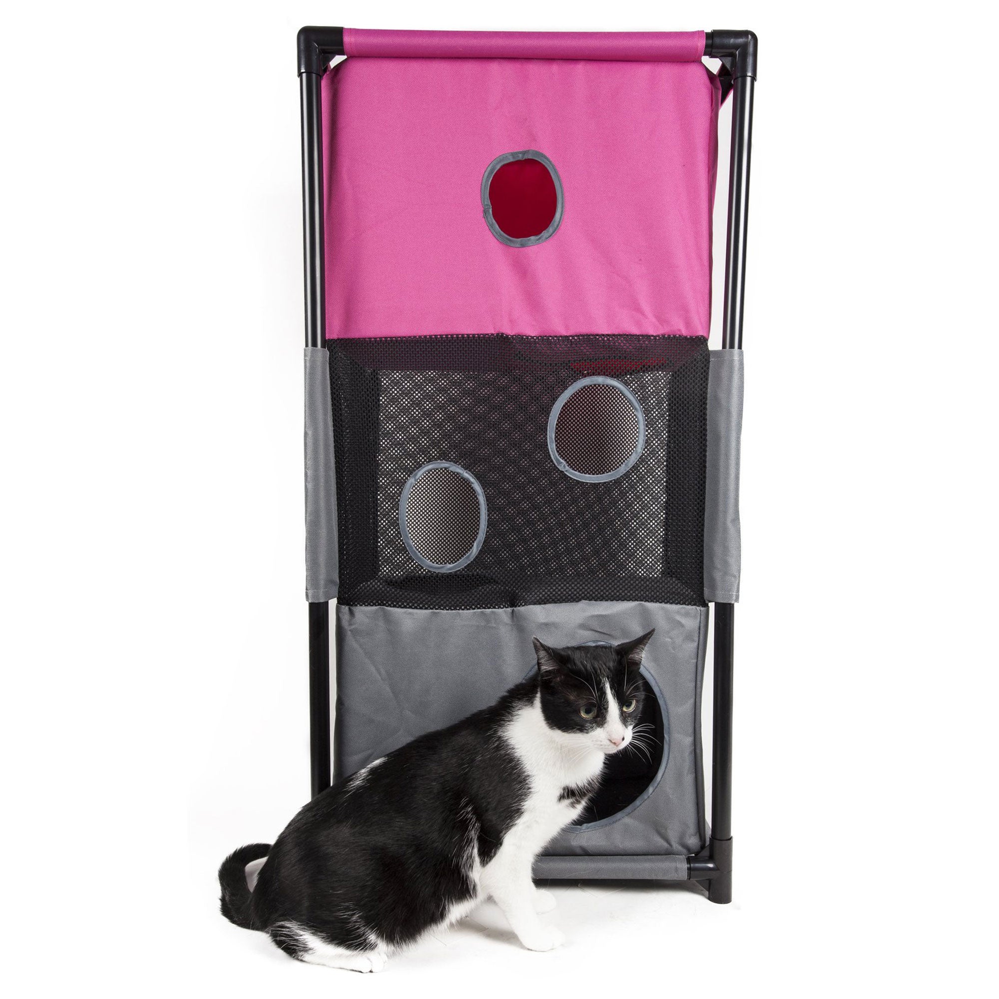 Pet Life Kitty-Square Cat House Furniture - Pink, Grey