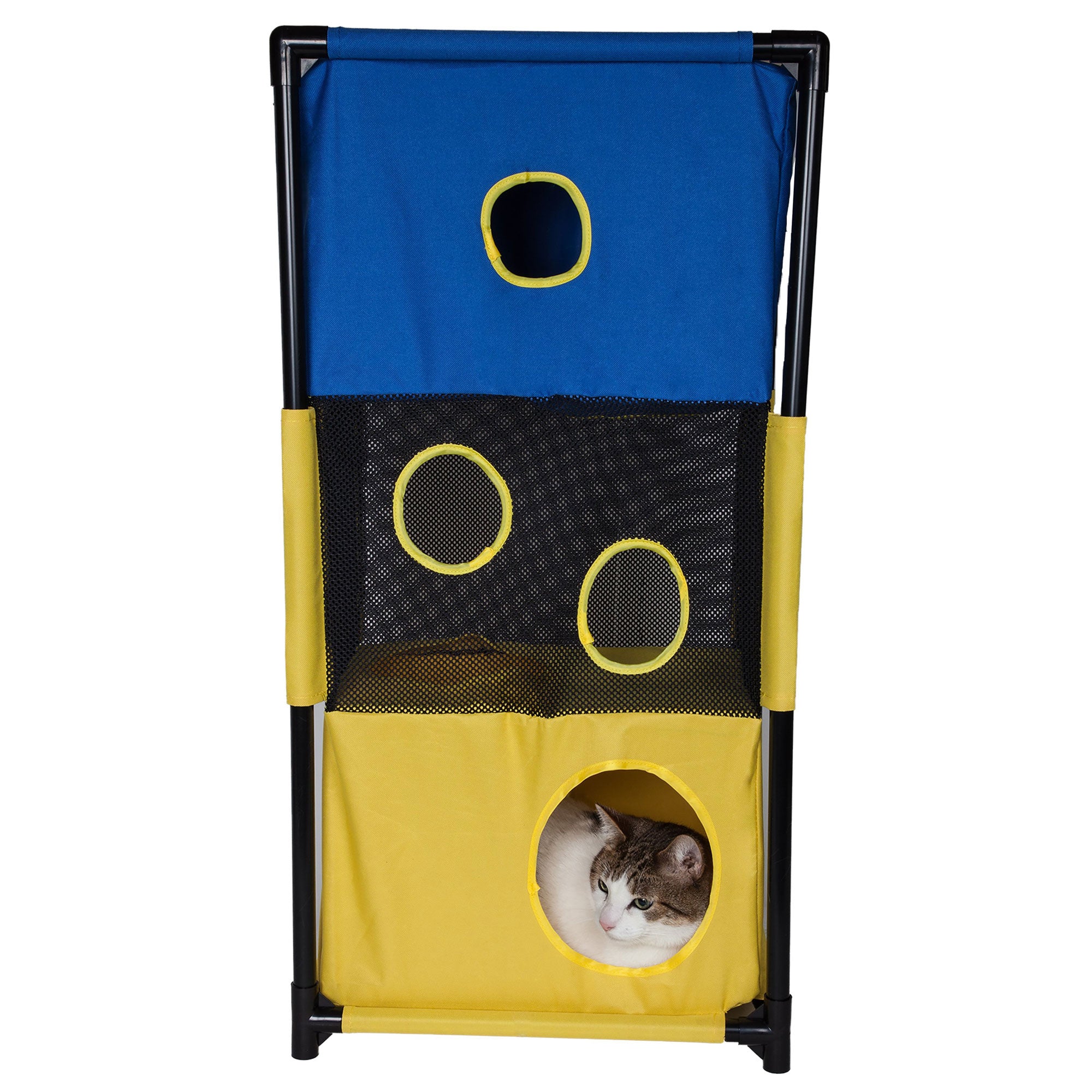 Pet Life Kitty-Square Cat House Furniture - Blue, Yellow