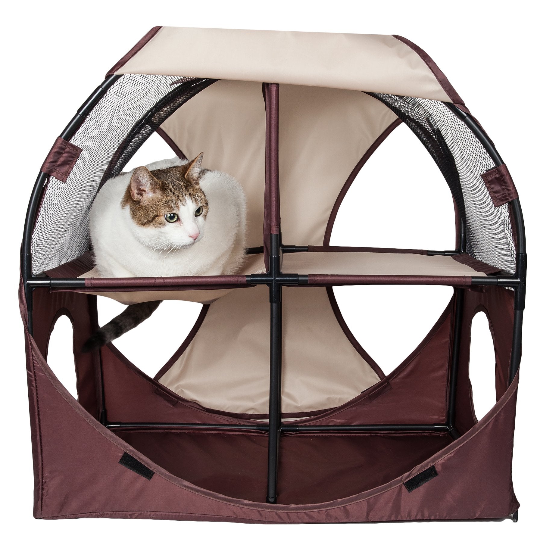 Pet Life Kitty-Play Travel Cat House - Khaki/Brown