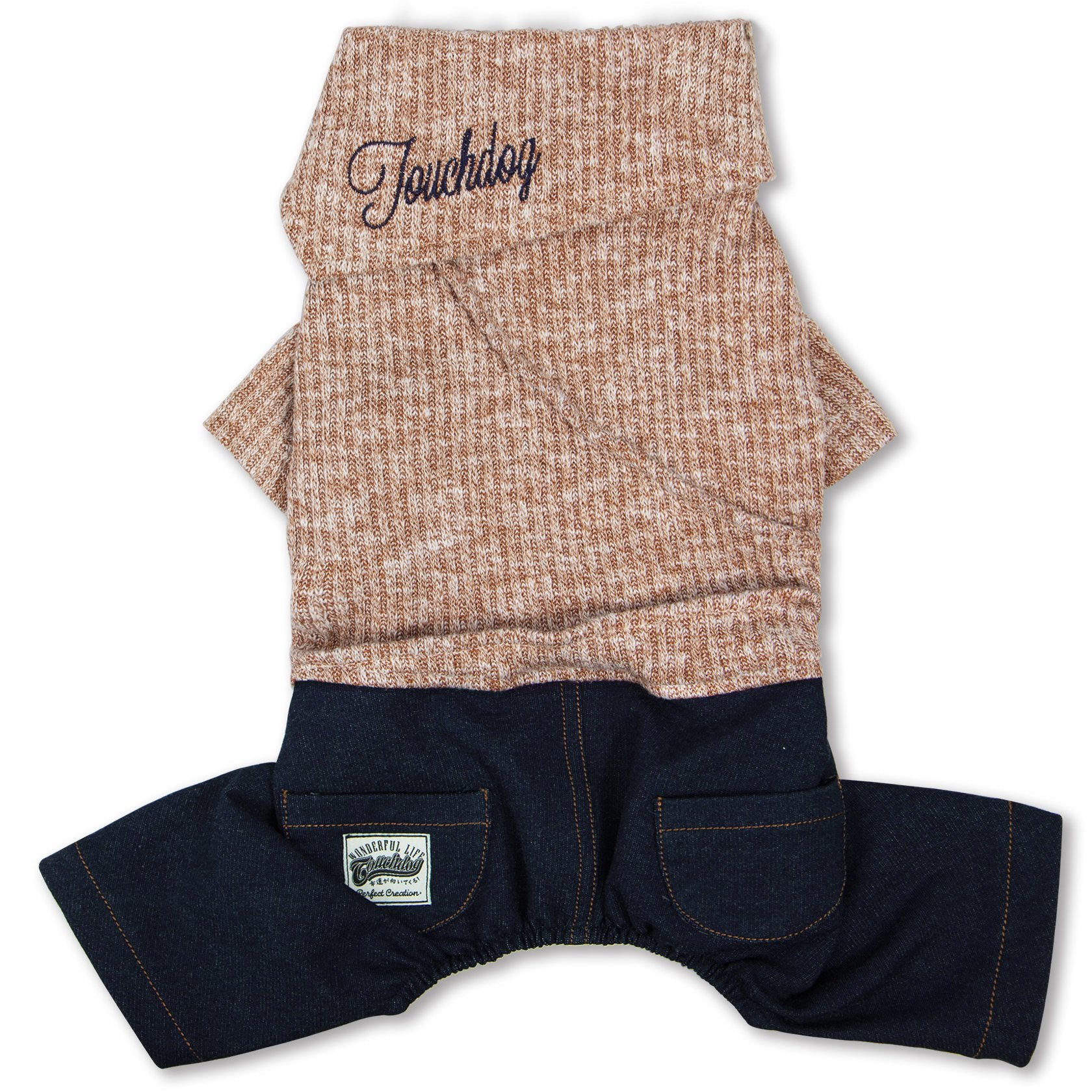 Touchdog Vogue Sweater & Denim Pant Outfit - Small - Peach