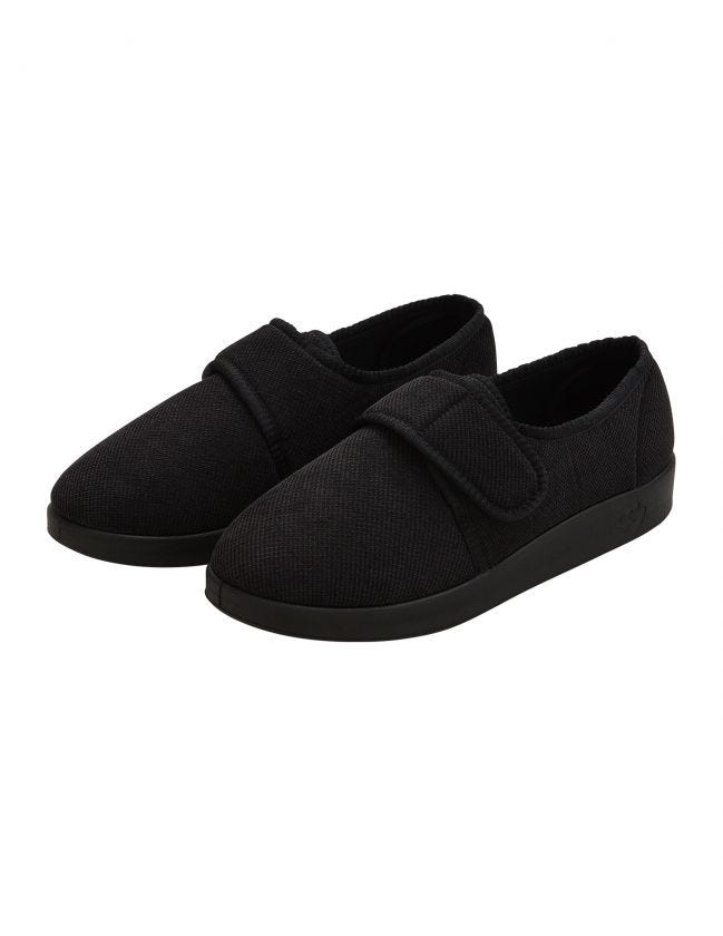 Silverts Men's Antimicrobial Adjustable Wide Slippers - Black - 14
