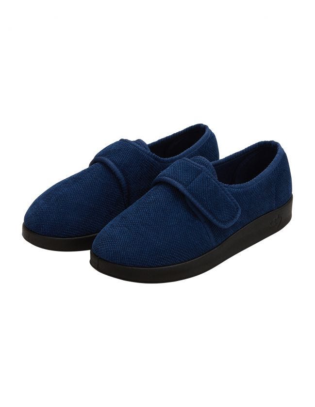 Silverts Men's Antimicrobial Adjustable Wide Slippers - Navy Blue - 9