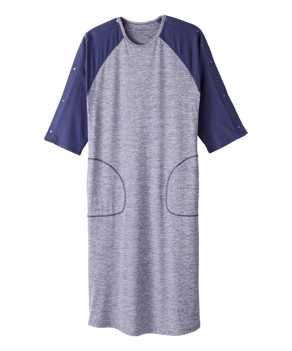 Silverts Men's Recovery Nightgown - Heather Indigo/Indigo - M