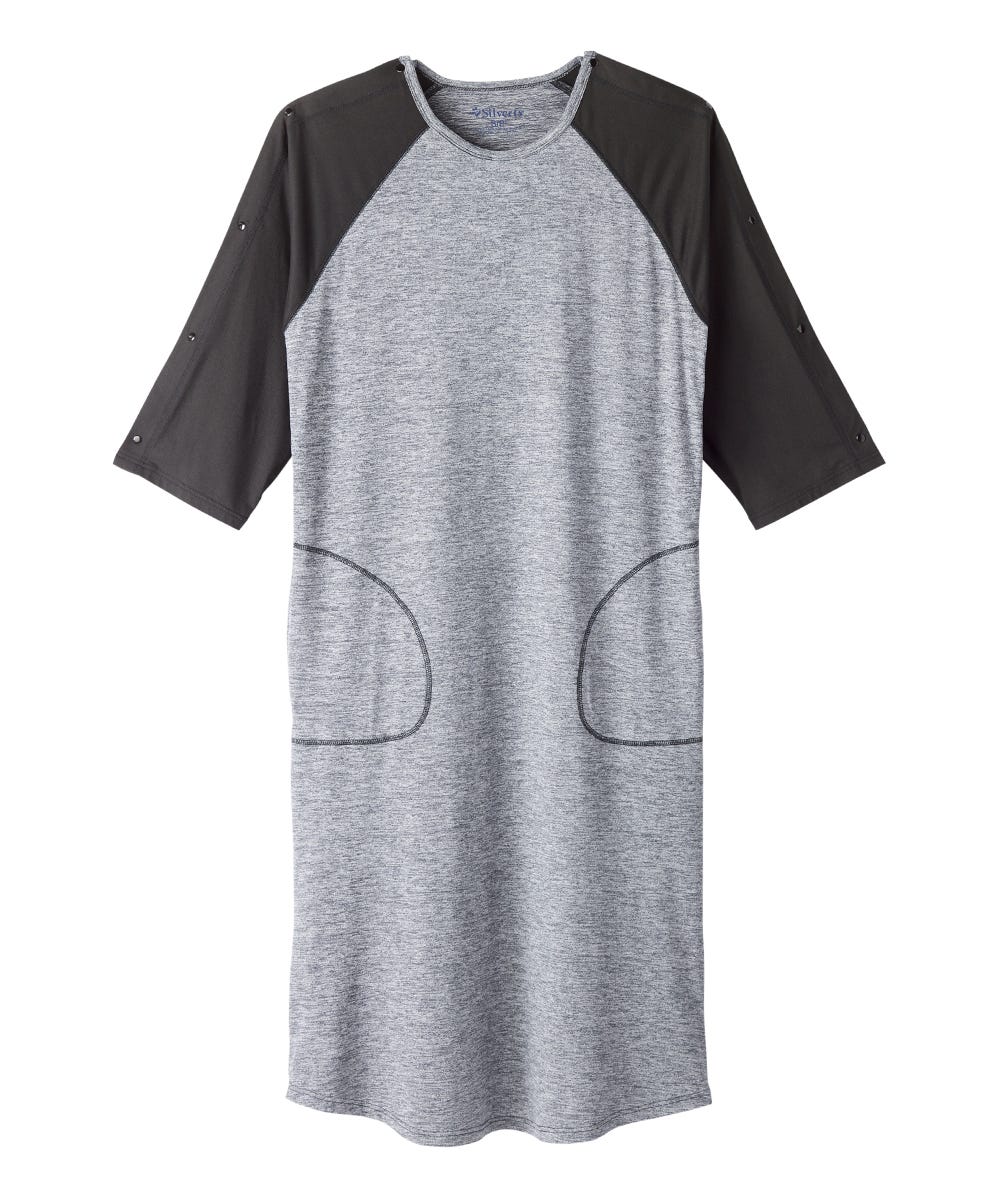 Silverts Men's Recovery Nightgown - Heather Gray/Black - M