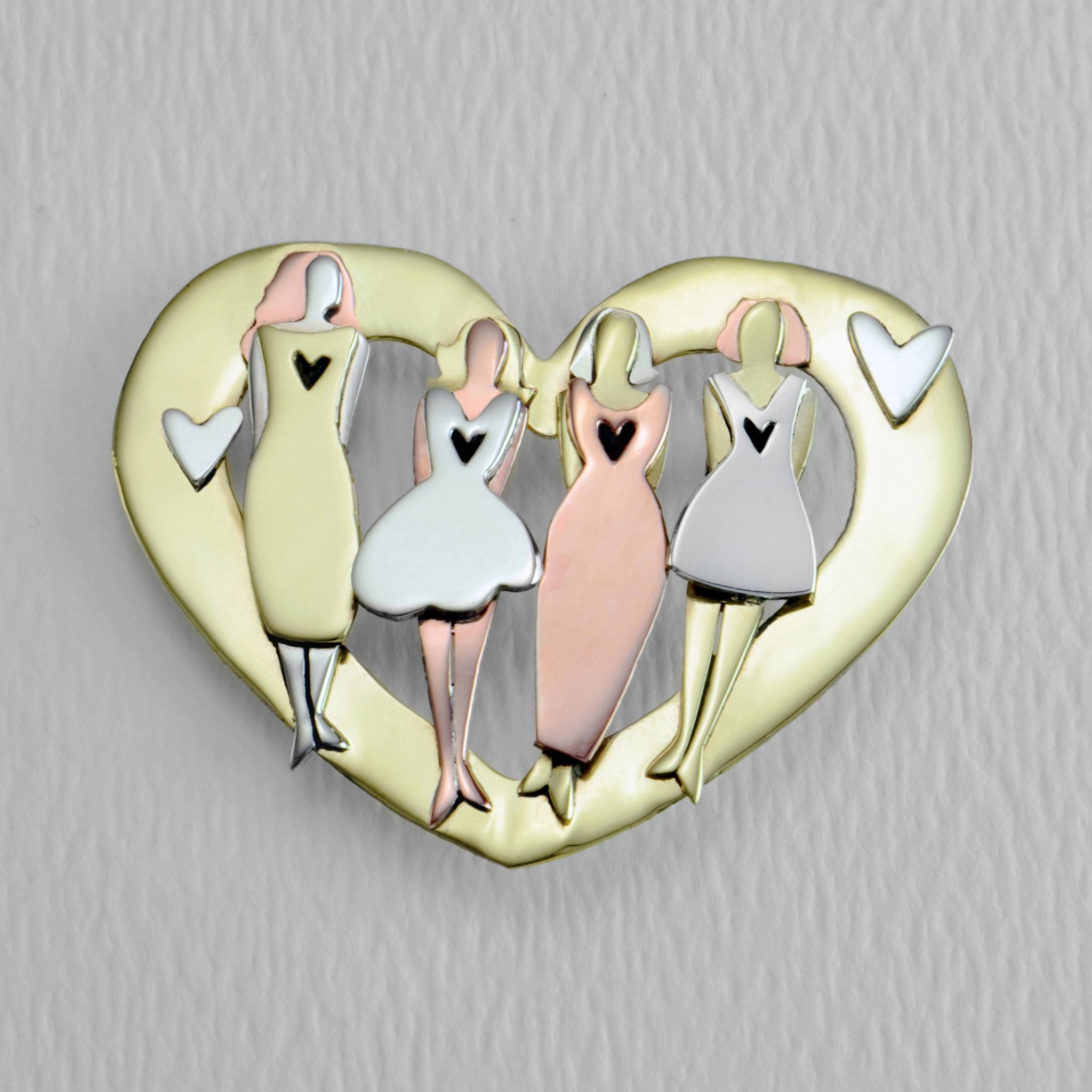Sisters Forever Love Heart Mixed Metal Pin - 4 Sisters