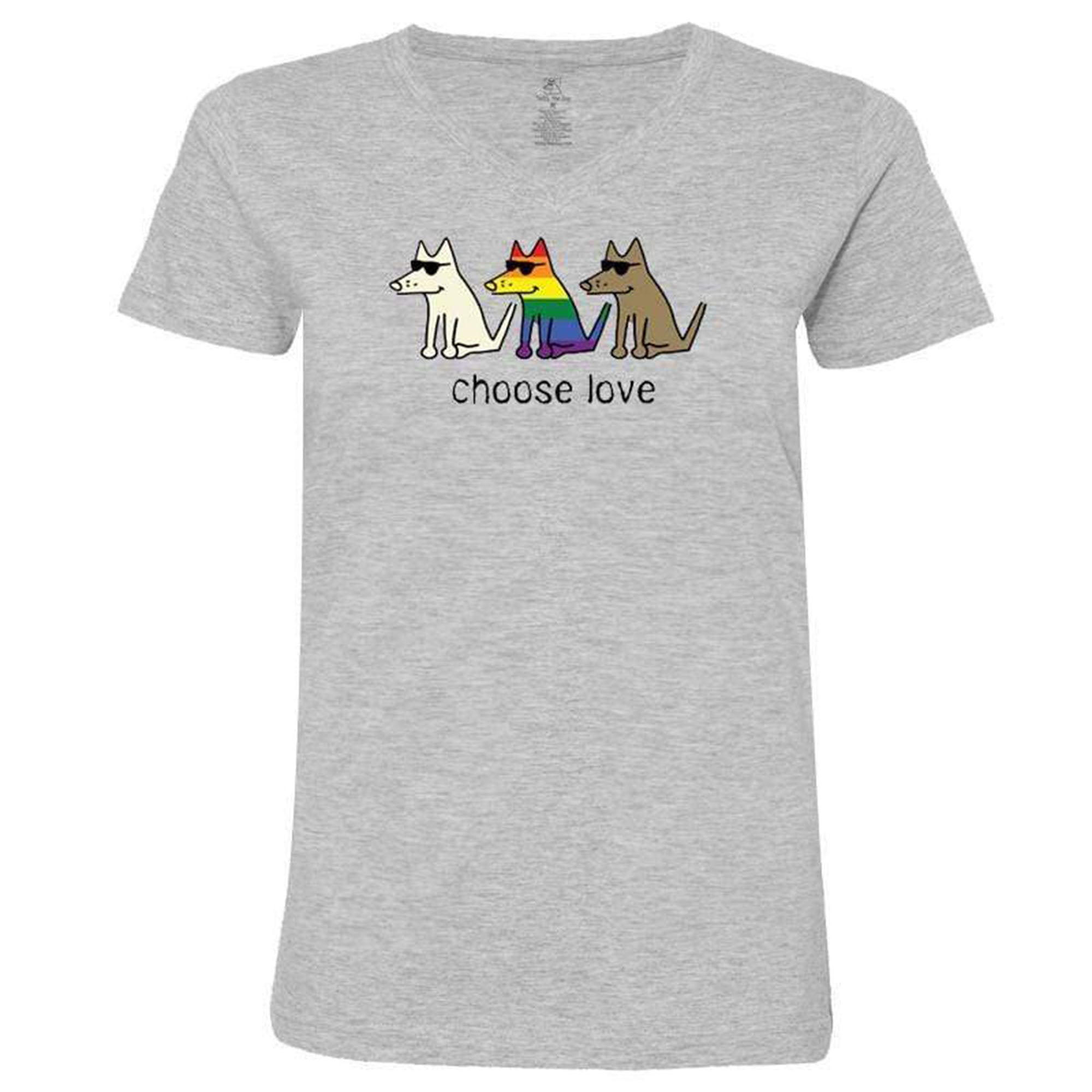 Teddy The Dog™ Choose Love V-Neck - Heather Gray - Large