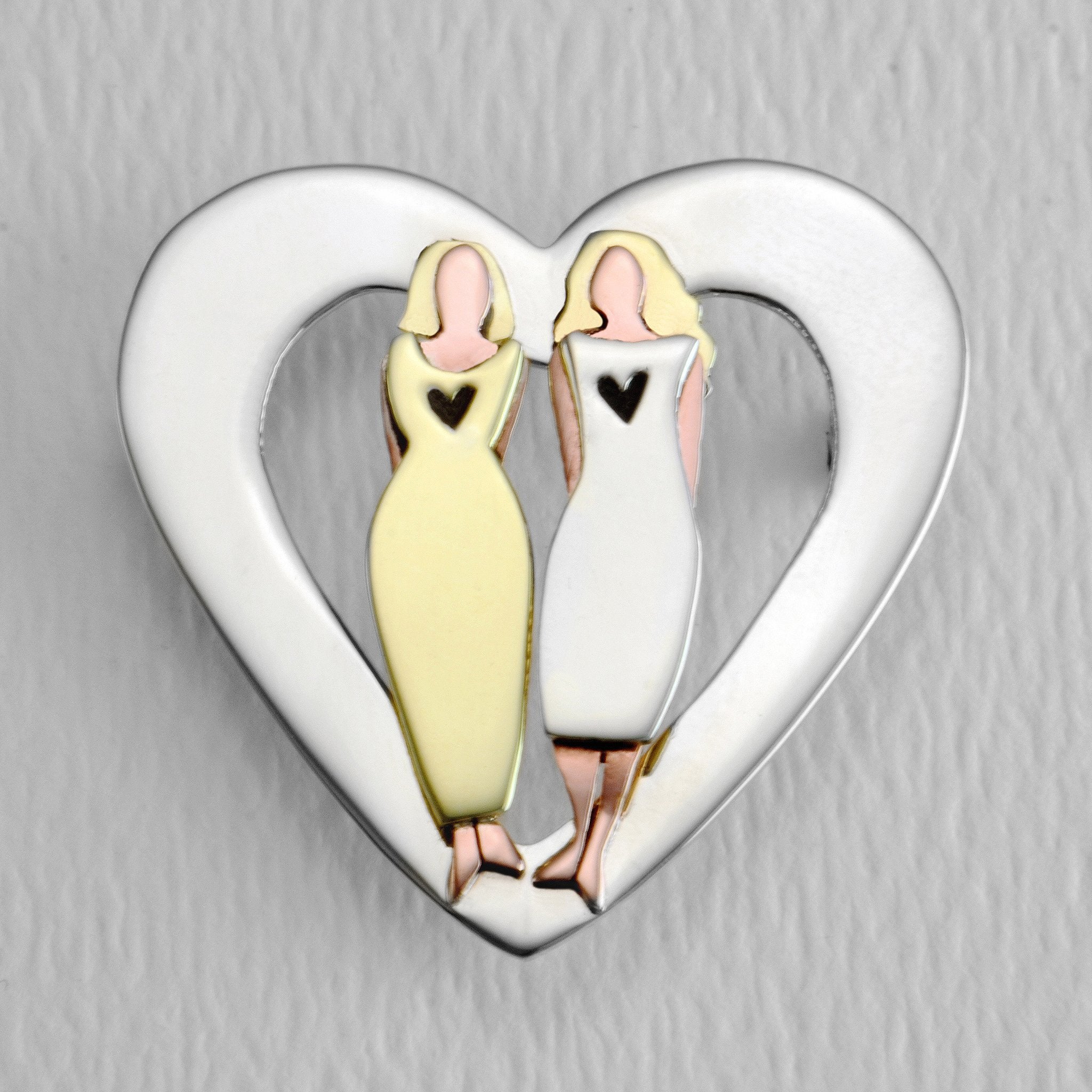 Sisters Forever Love Heart Mixed Metal Pin - 2 Sisters