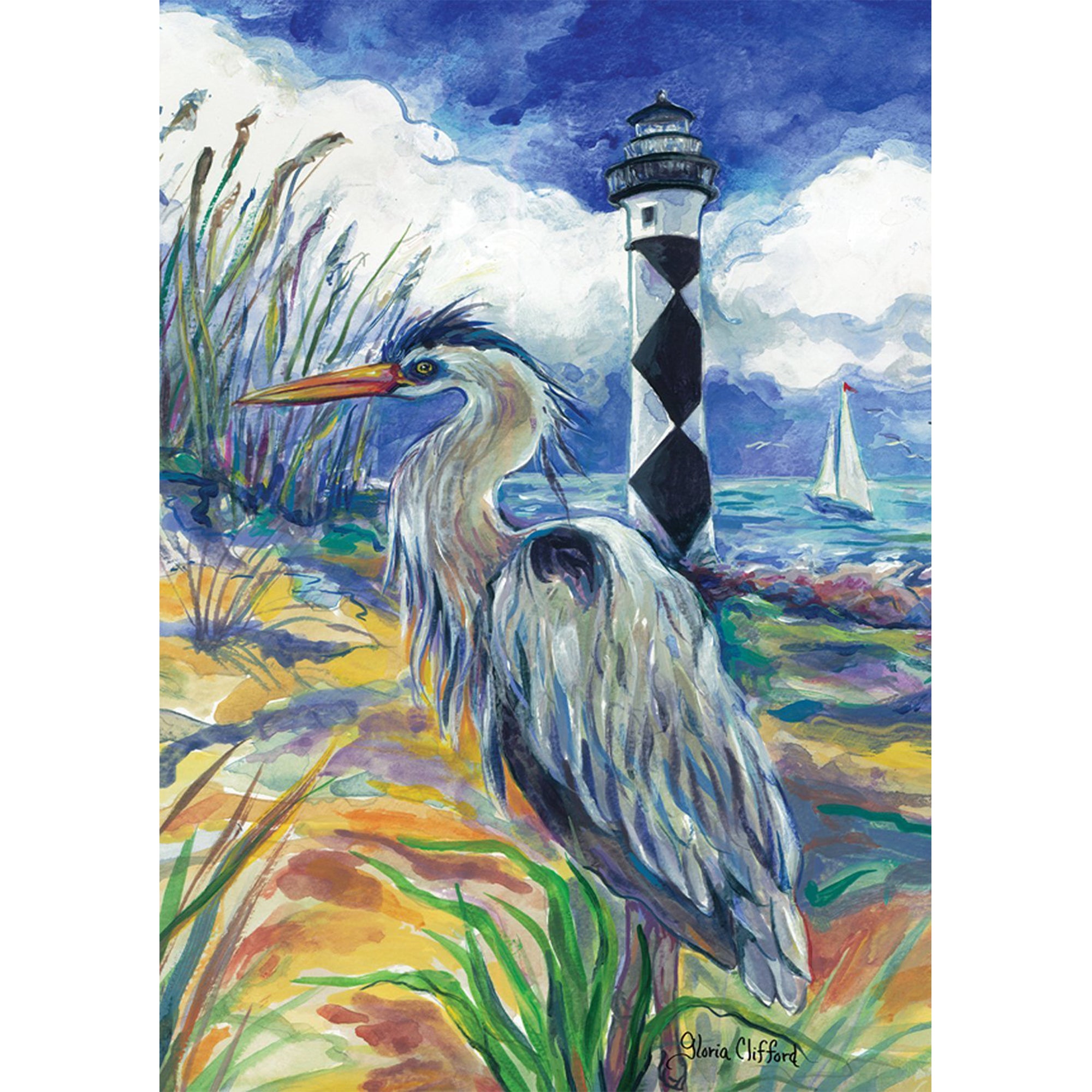 Toland Lighthouse Heron Garden Flag - 12.5 X 18 Inch