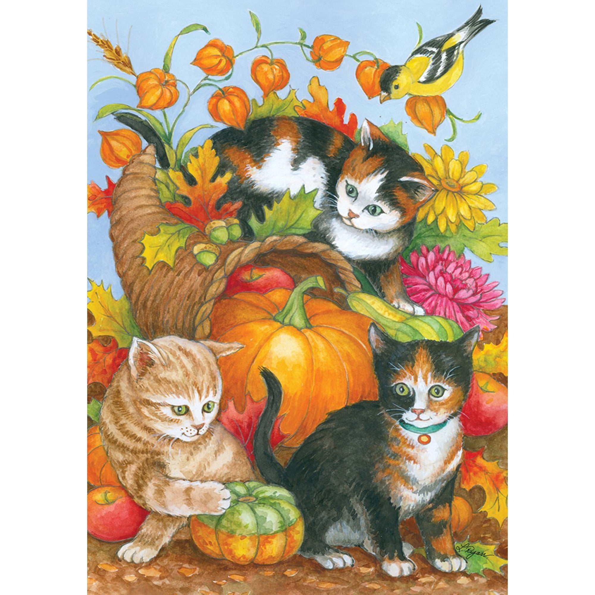 Toland Kitten Cornucopia Garden Flag