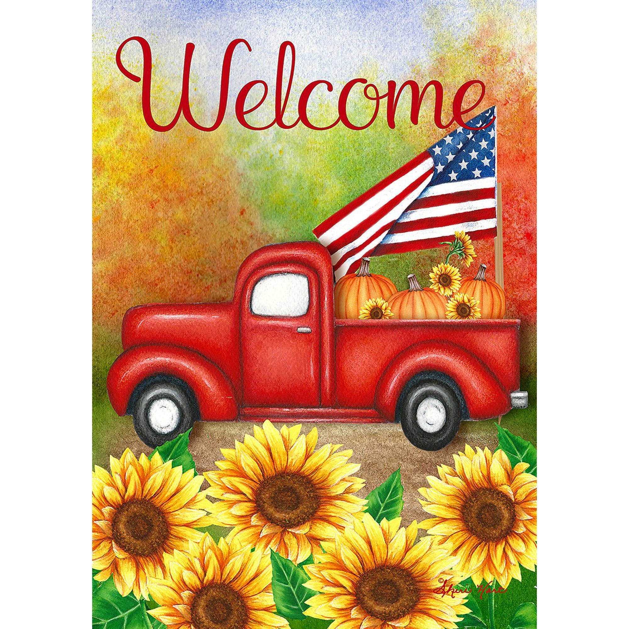 Toland Welcome Harvest Truck Garden Flag