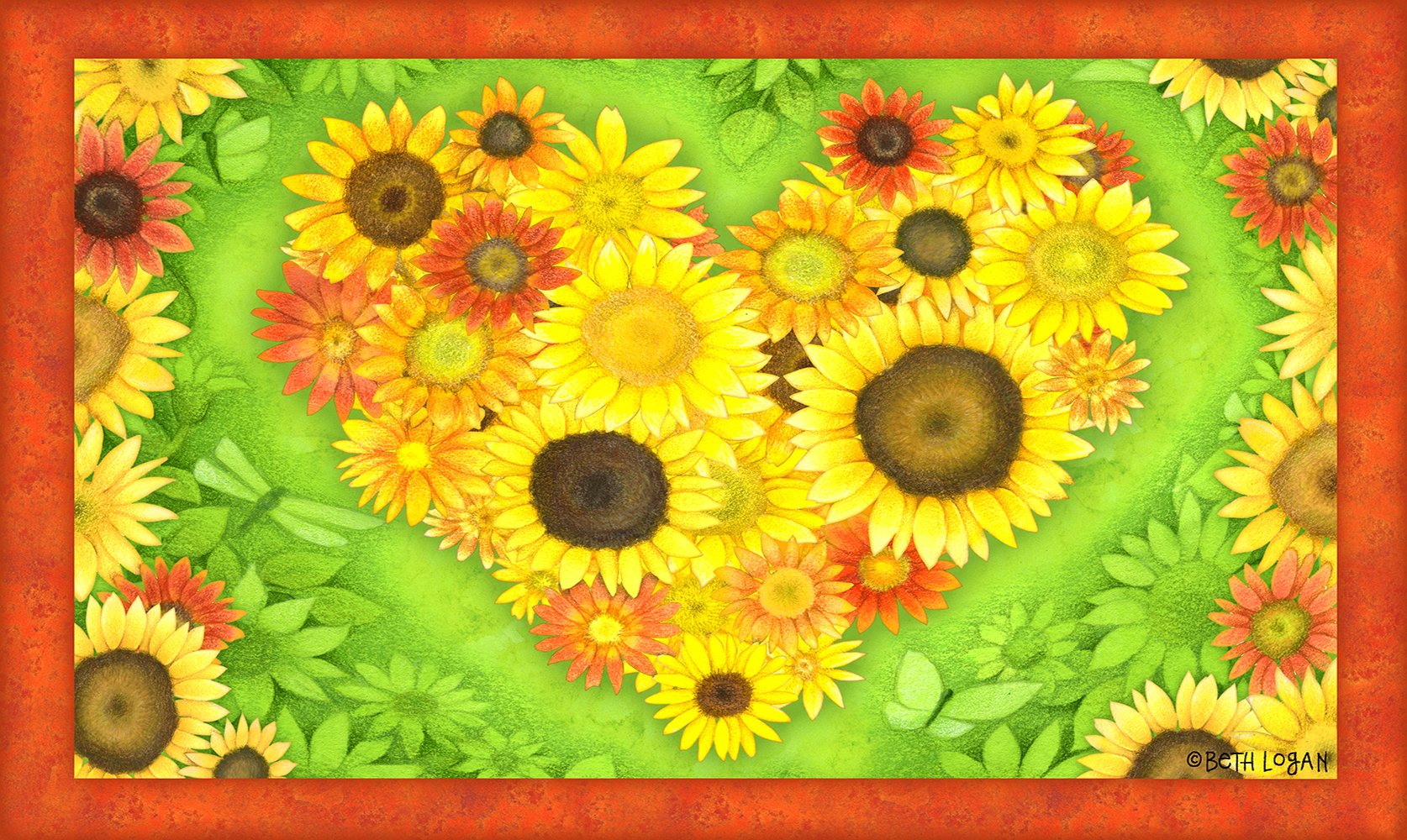 Toland Sunflower Heart Door Mat