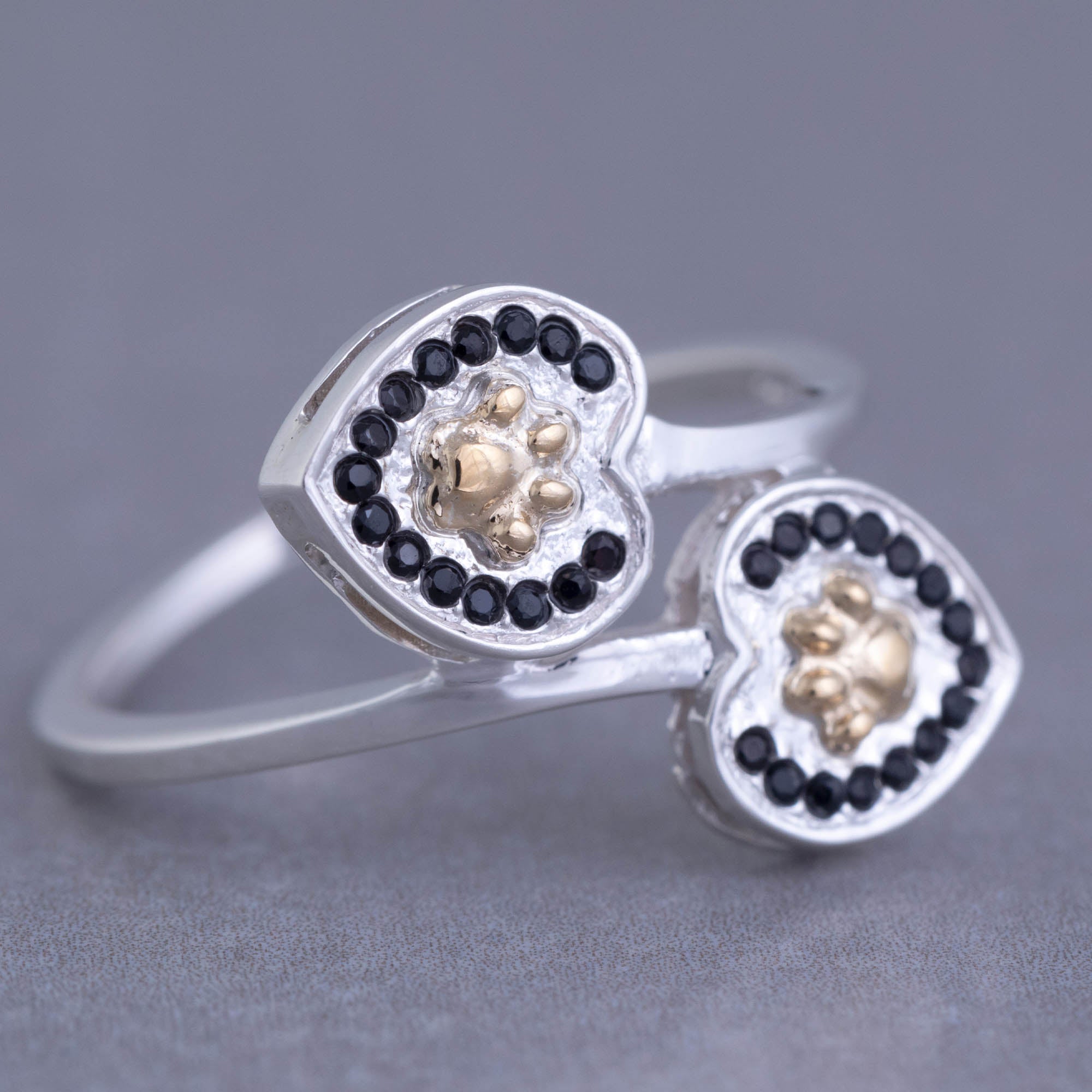 Double Love Paw Print Sterling Ring - 10