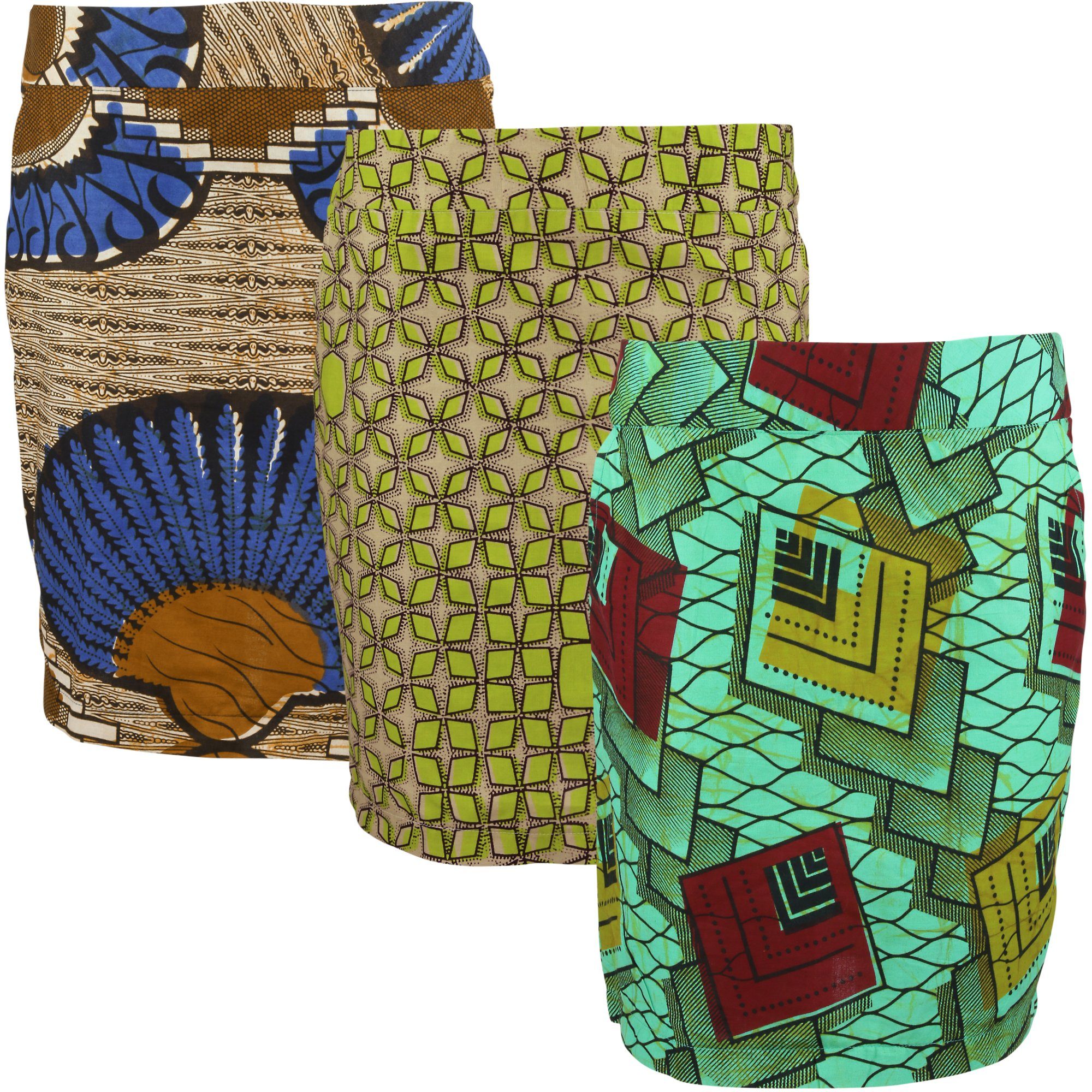African Kitenge Pencil Skirt - Brown Block Print - L