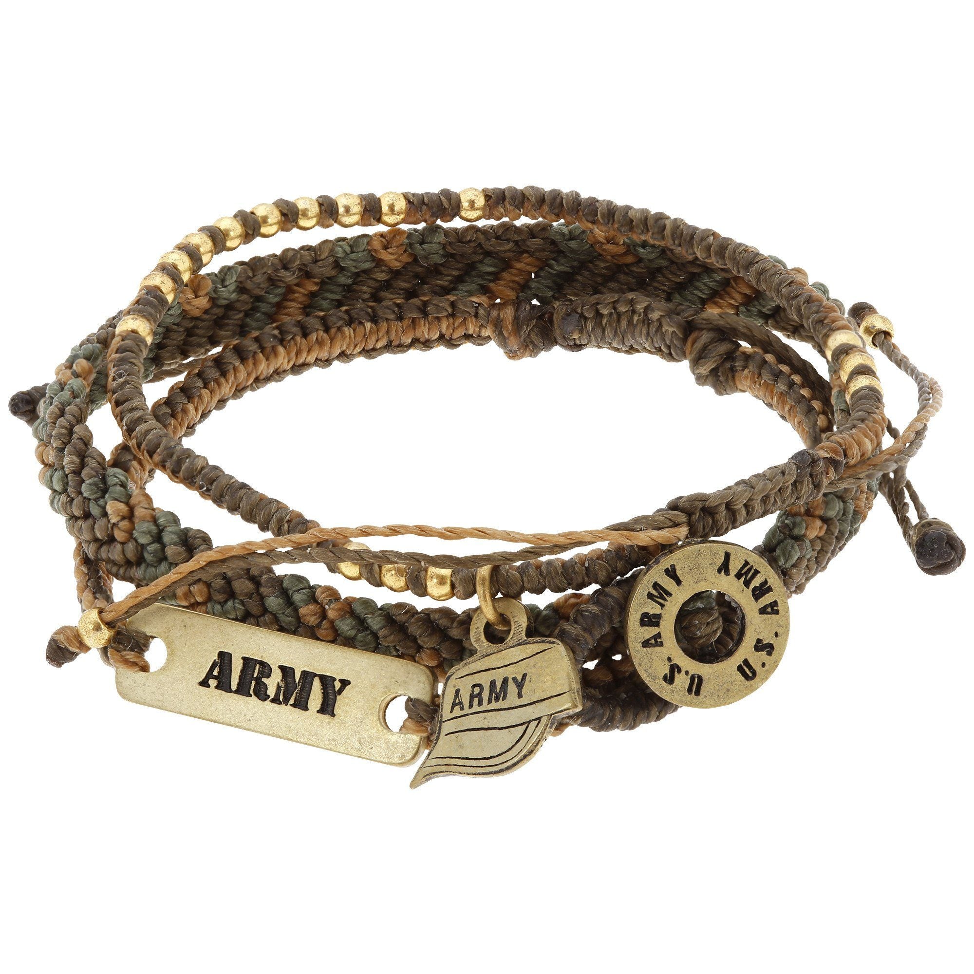 Military Hat Woven Bracelet Trio - Army