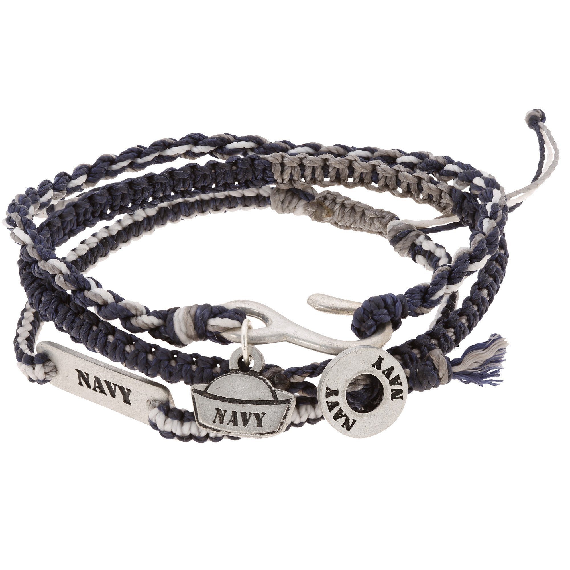 Military Hat Woven Bracelet Trio - Navy