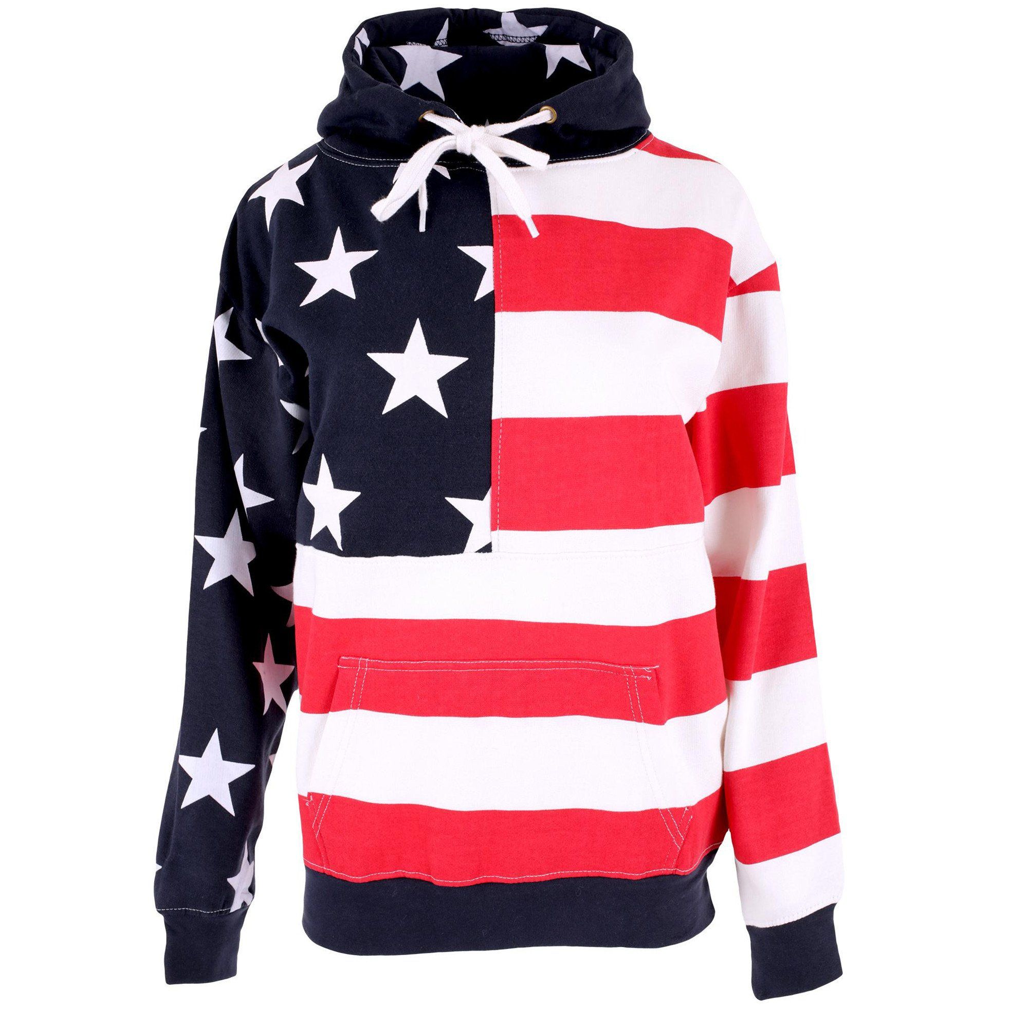 American Flag Hooded Sweatshirt , Women's Patriotic Hoodie - Pullover - XXL