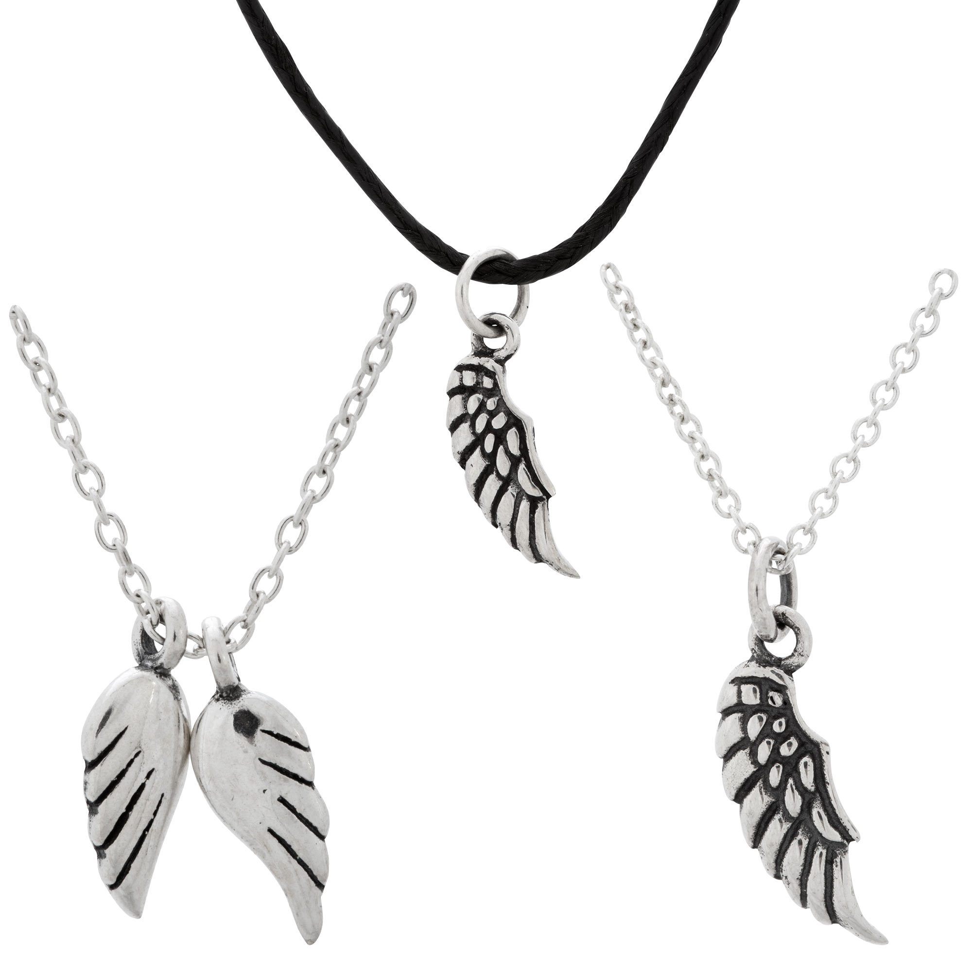 Angels By My Side Sterling Necklace - Angel Wing & Heart
