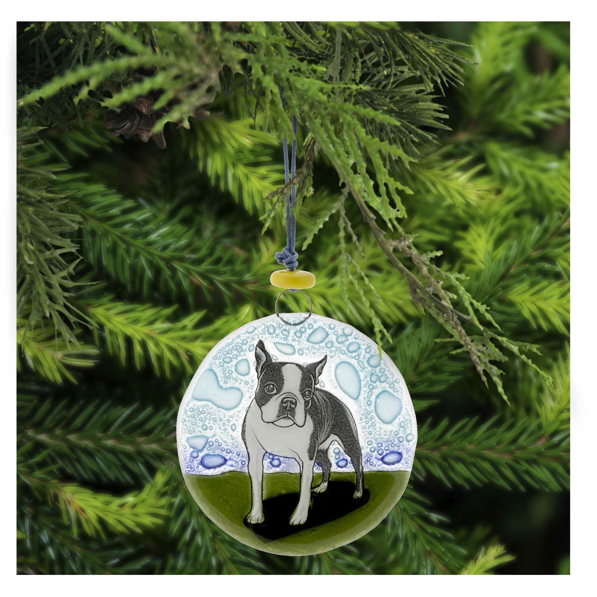 Boston Terrier Recycled Glass Ornament| The Animal Rescue Site