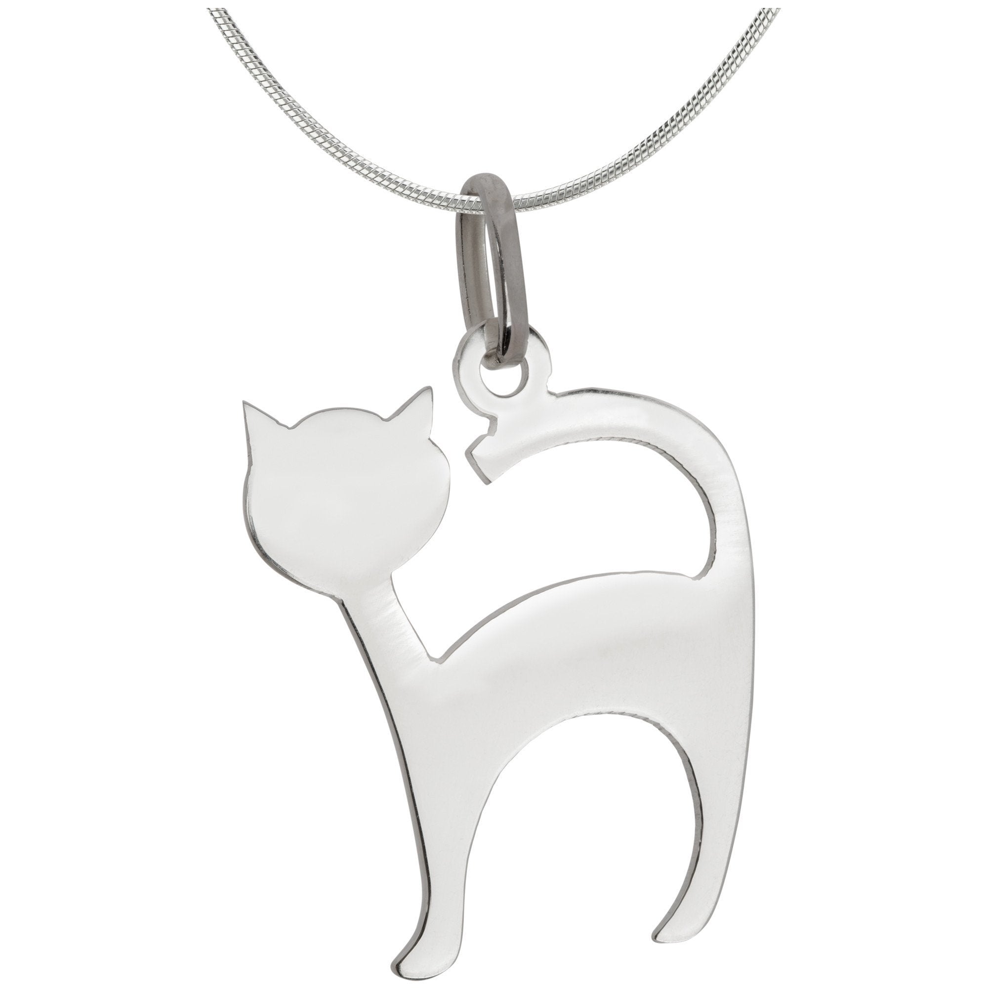 Cat Sterling Silhouette Necklace - With Sterling Cable Chain