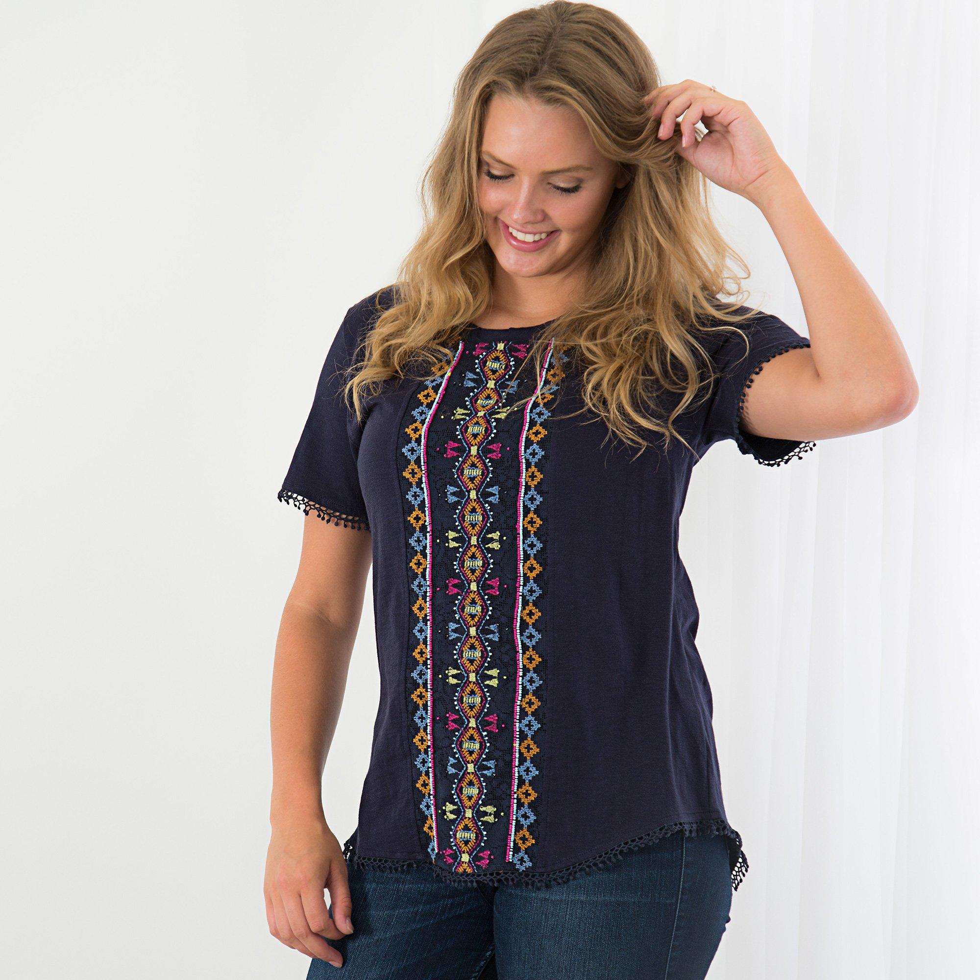 Center Lane Beaded Top - Navy - M