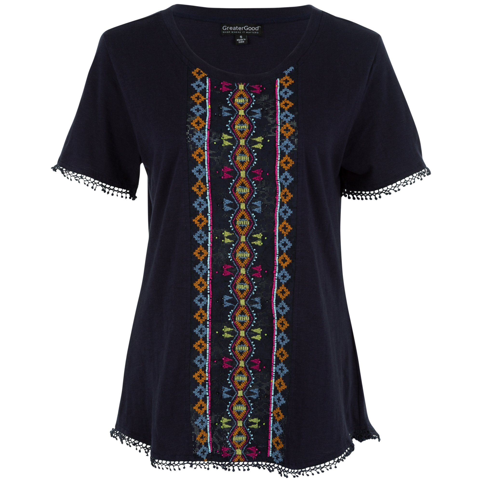 Center Lane Beaded Top - Navy - M