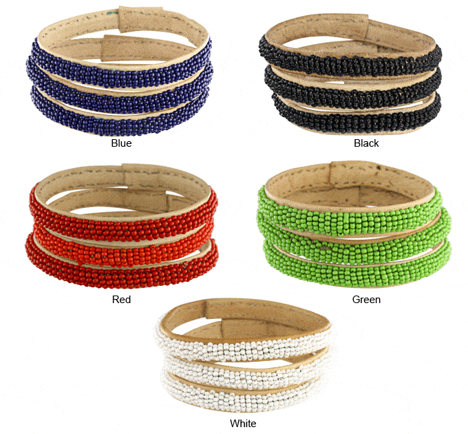 Colorful Beaded Malian Bracelets - Set Of 3 - Green