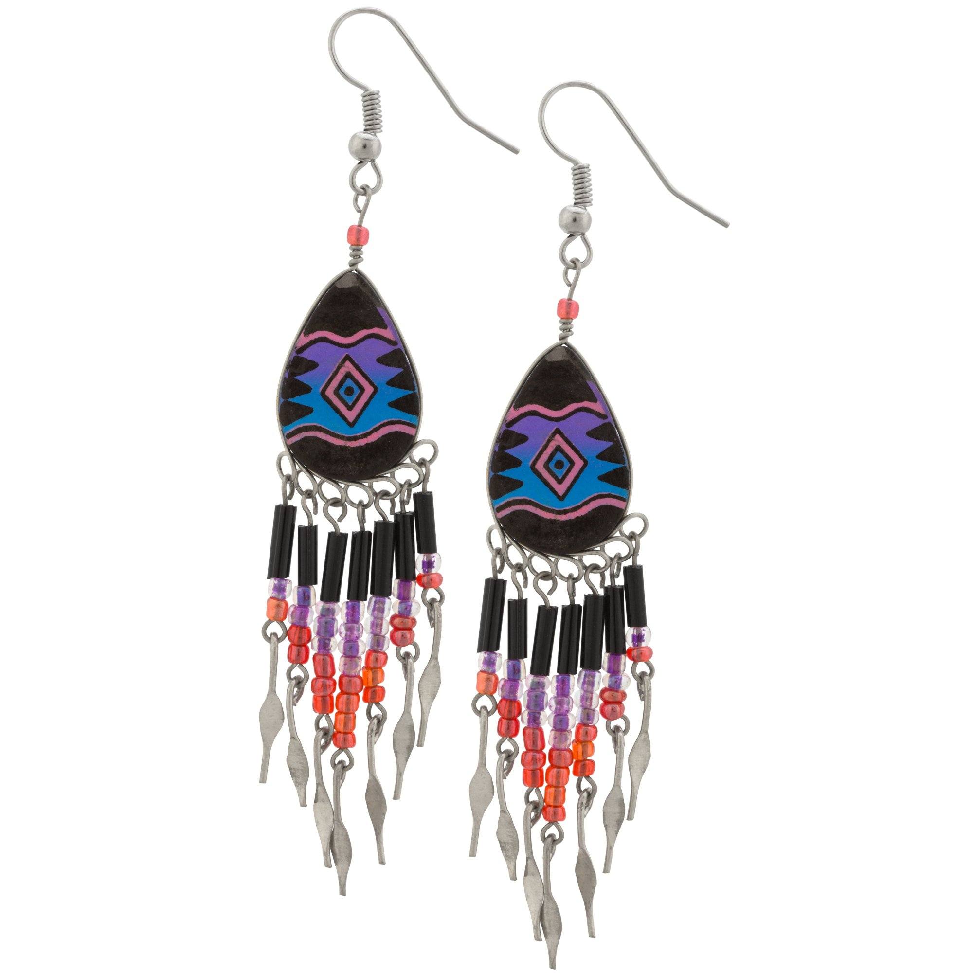 Colorful Ceramic Teardrop Chandelier Earrings - White