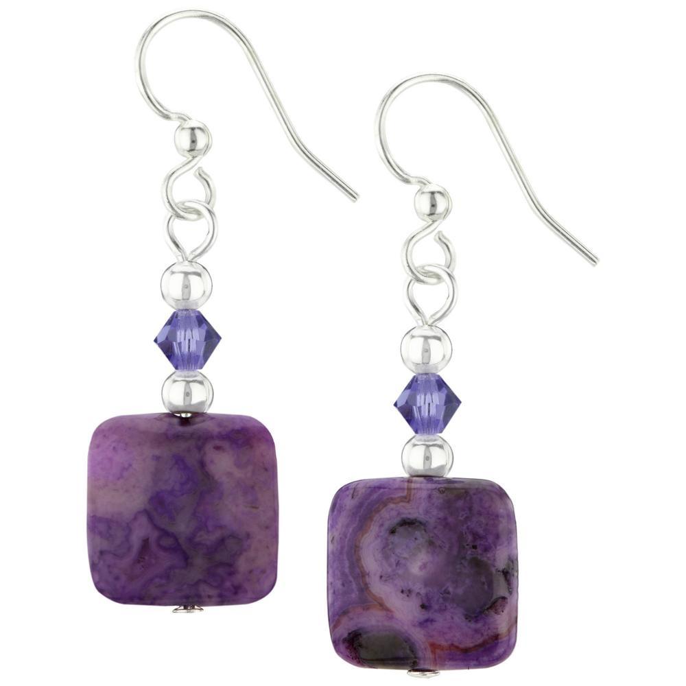 Crazy Lace Agate Earrings - Purple