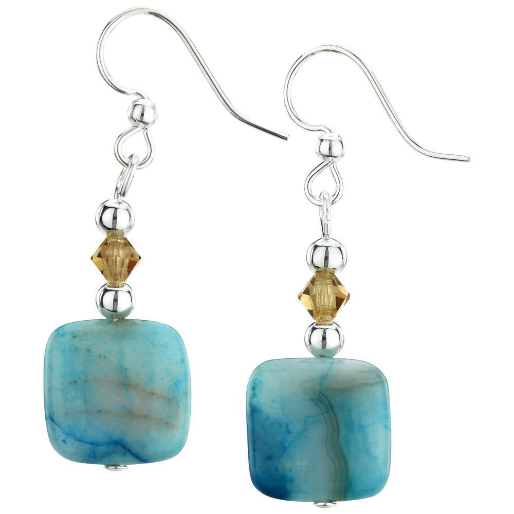 Crazy Lace Agate Earrings - Blue