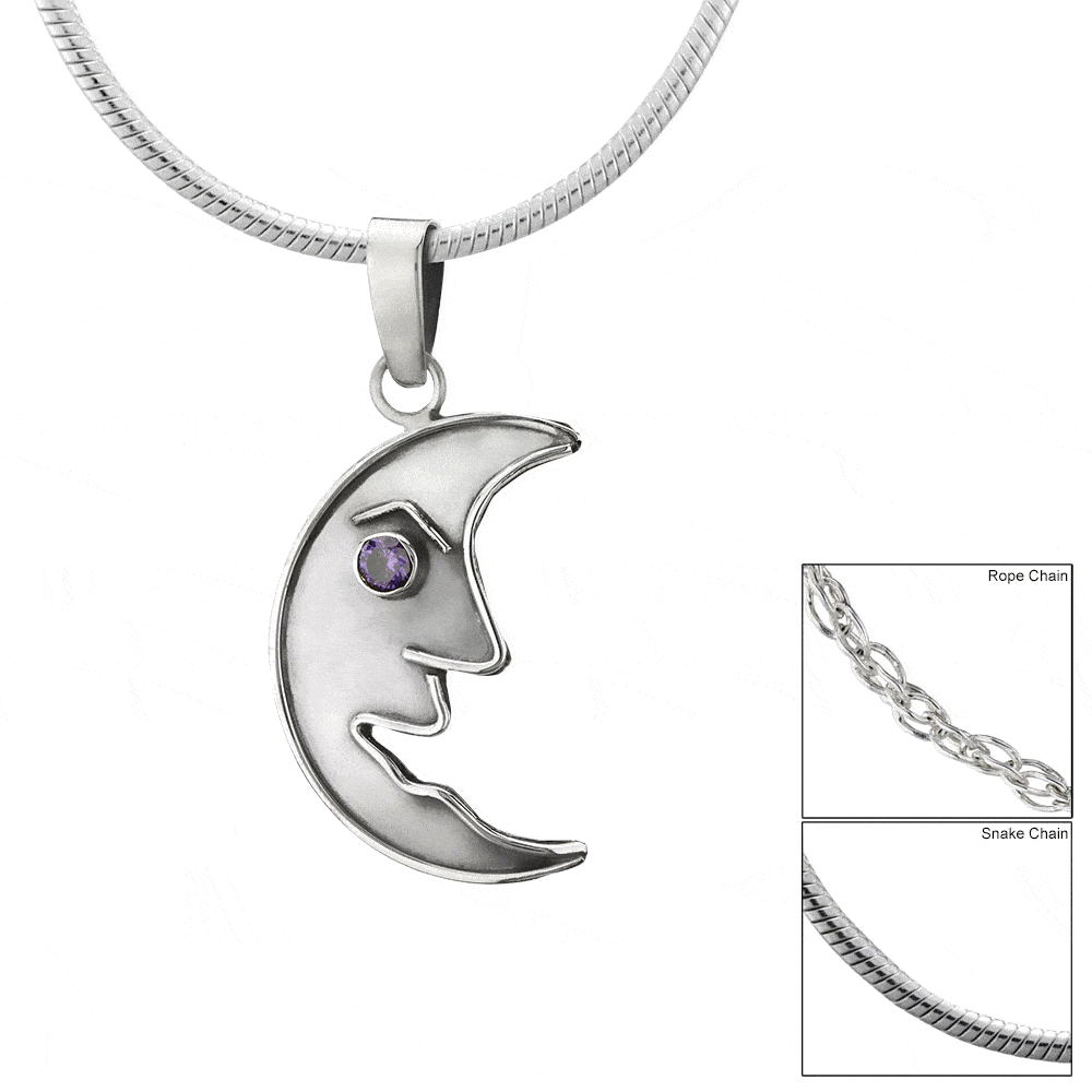 Crescent Moon Sterling Necklace - With Snake Chain