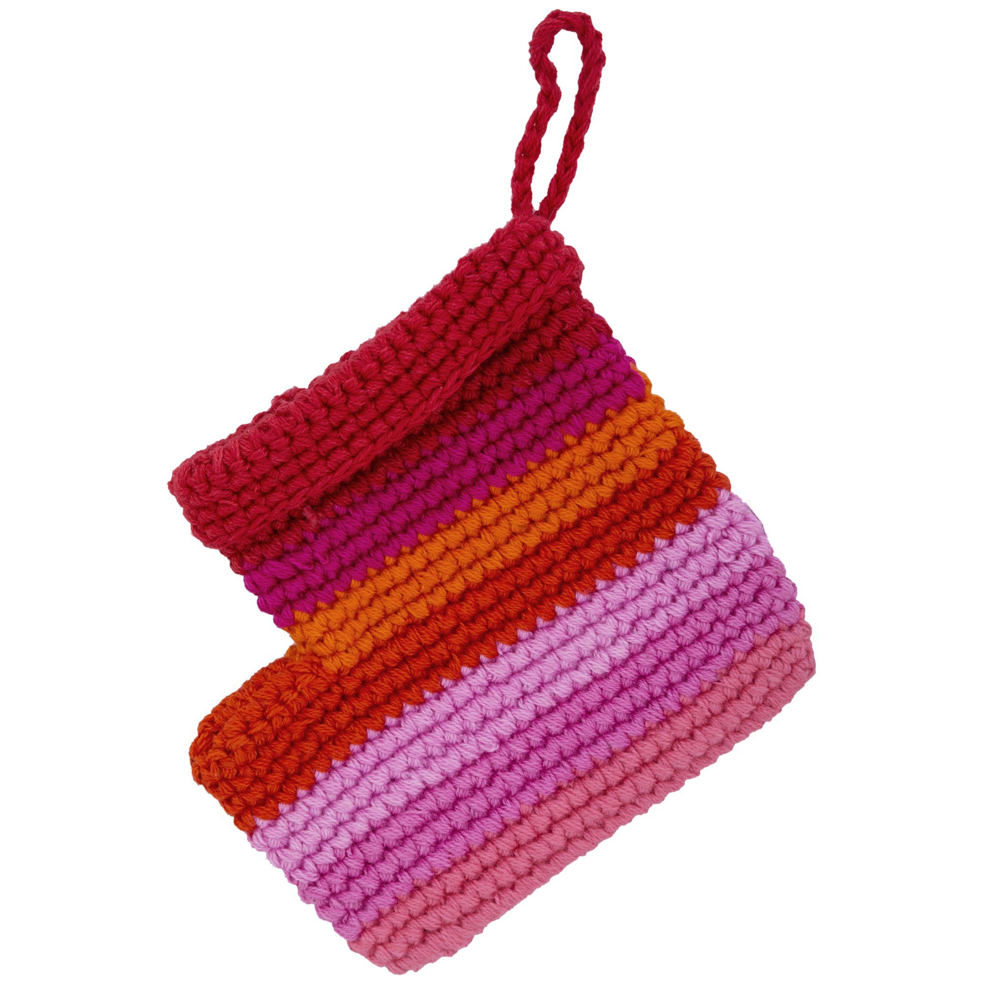 Crochet Stocking Ornament - Pink/Red