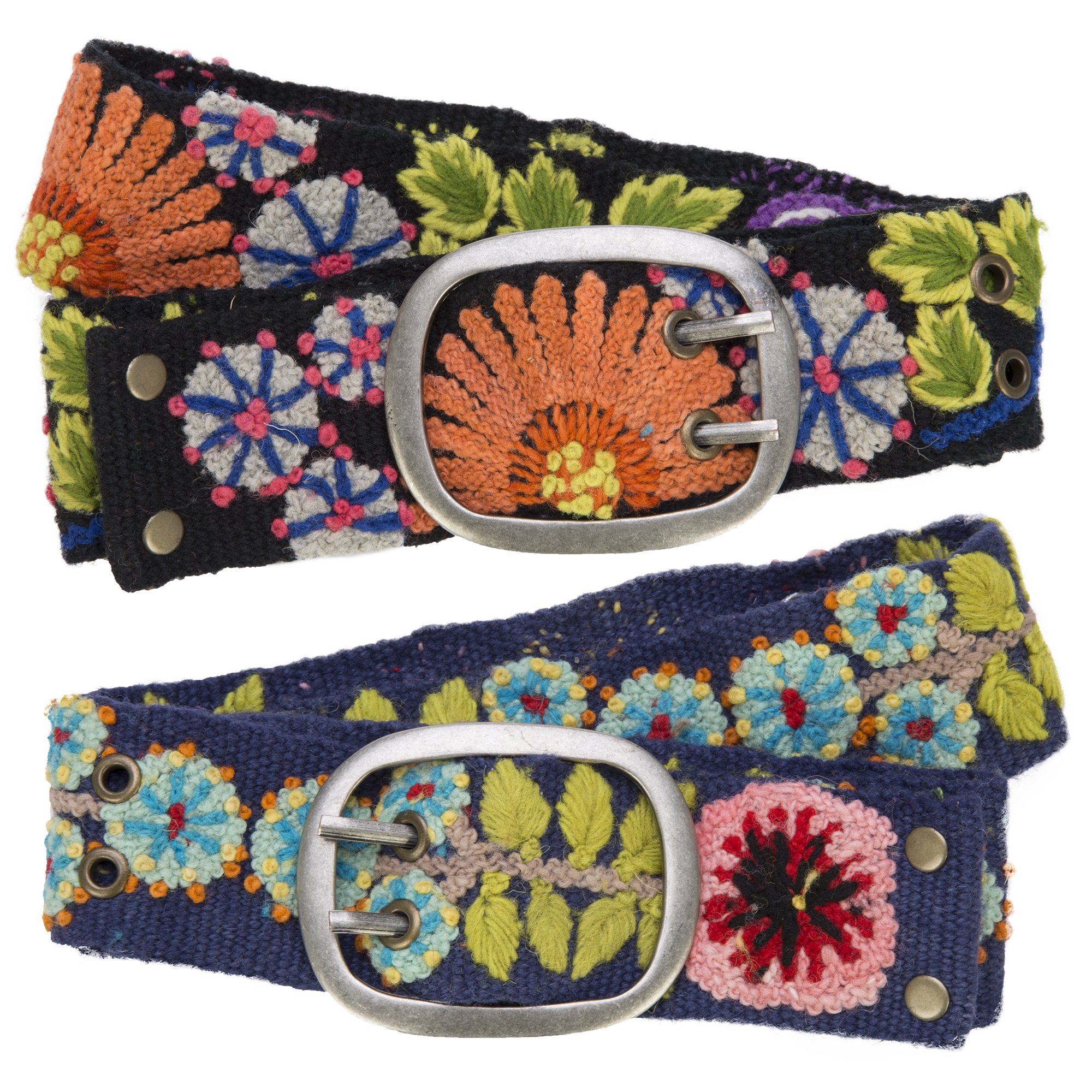 Cusco Flowers Embroidered Belt - Black - S