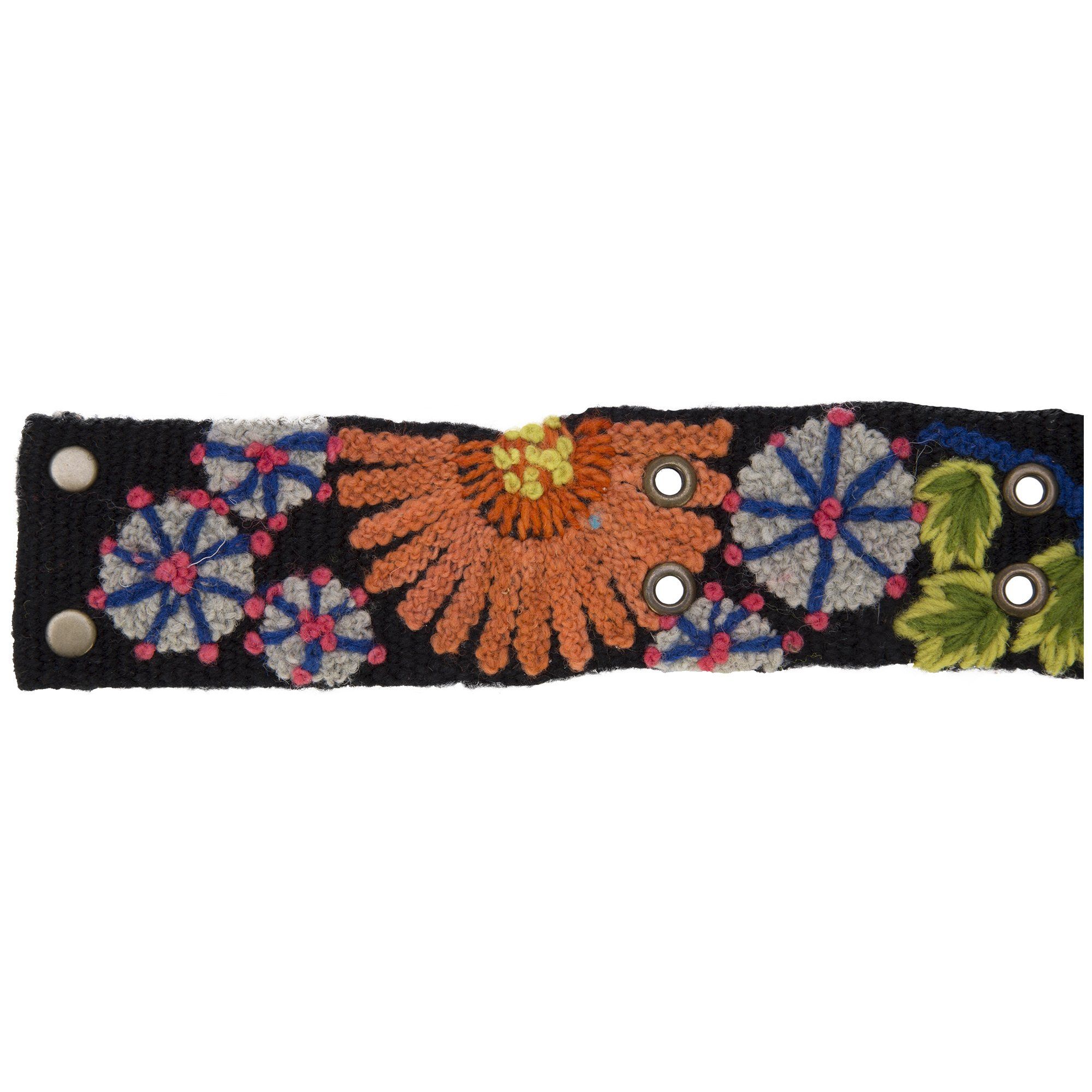 Cusco Flowers Embroidered Belt - Black - S
