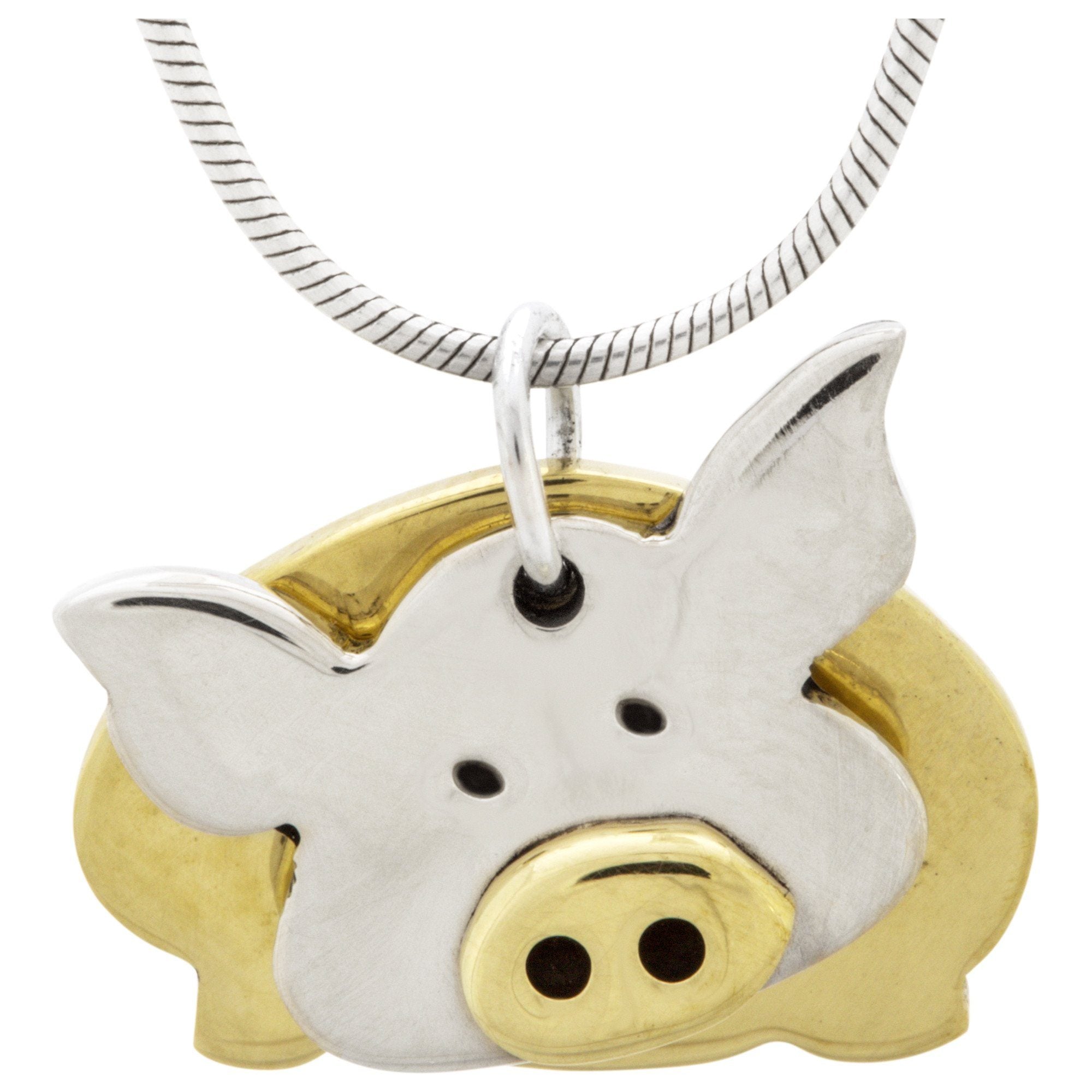 Dancing Pig Mixed Metals Necklace - With Rhodium Chain