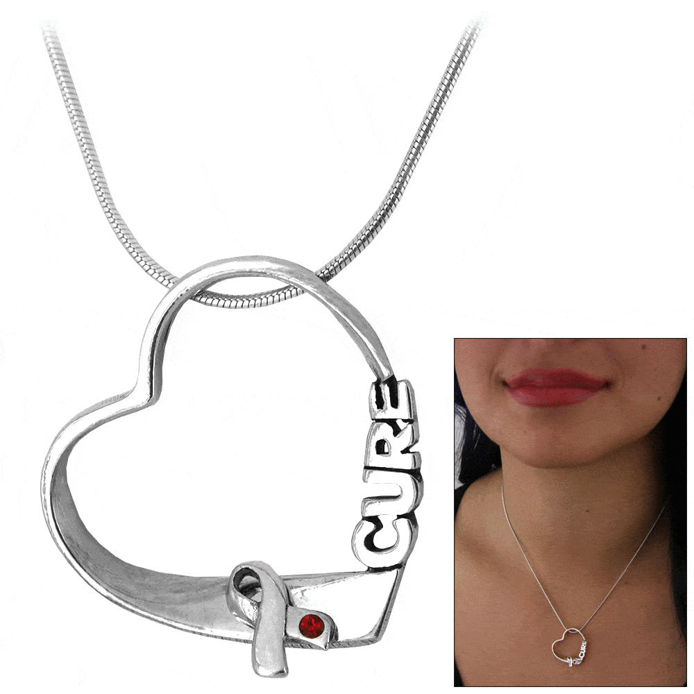 Diabetes Hope For A Cure Sterling Heart Necklace - With Snake Chain