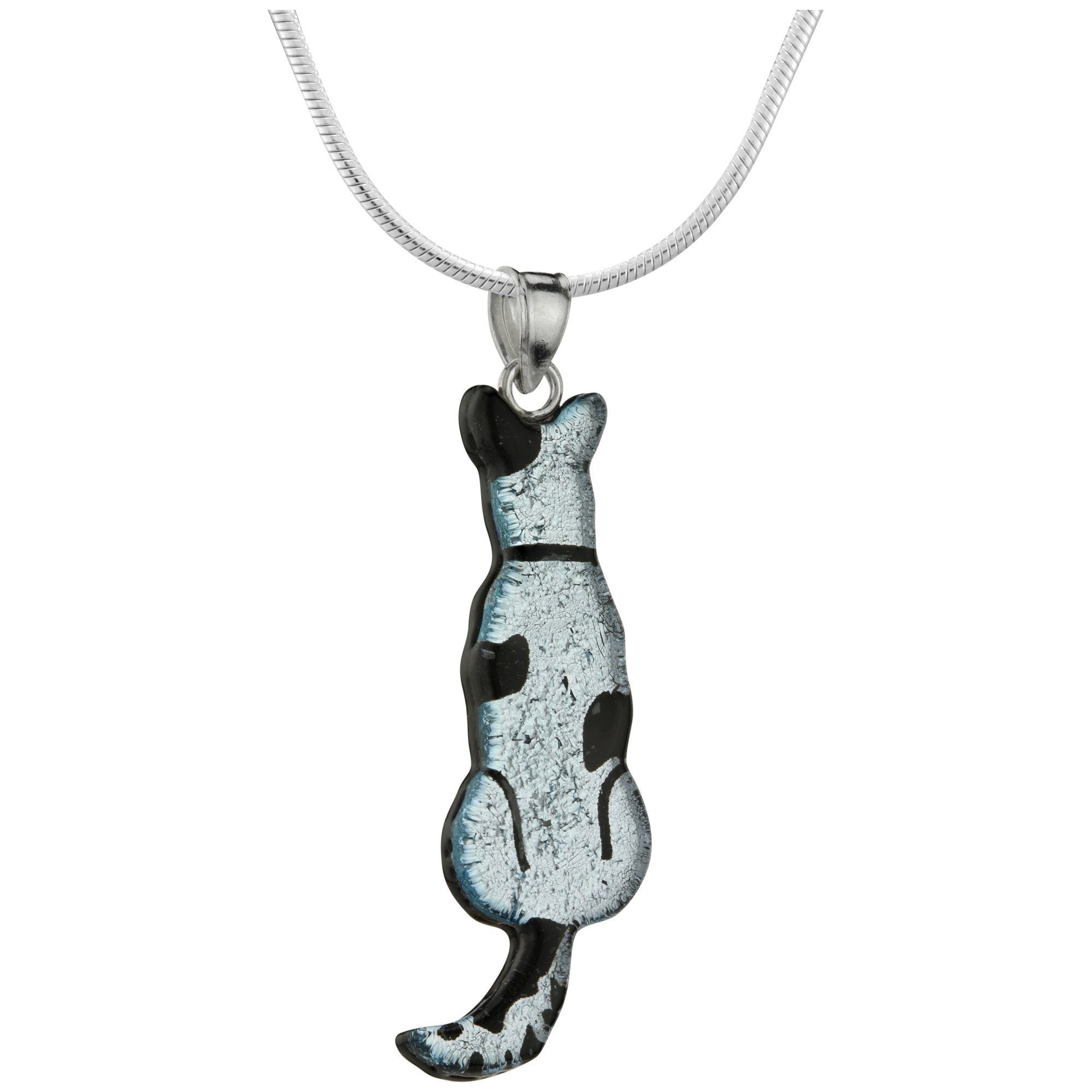 Dichroic Glass Dog Silhouette Necklace - Silver - With Sterling Cable Chain