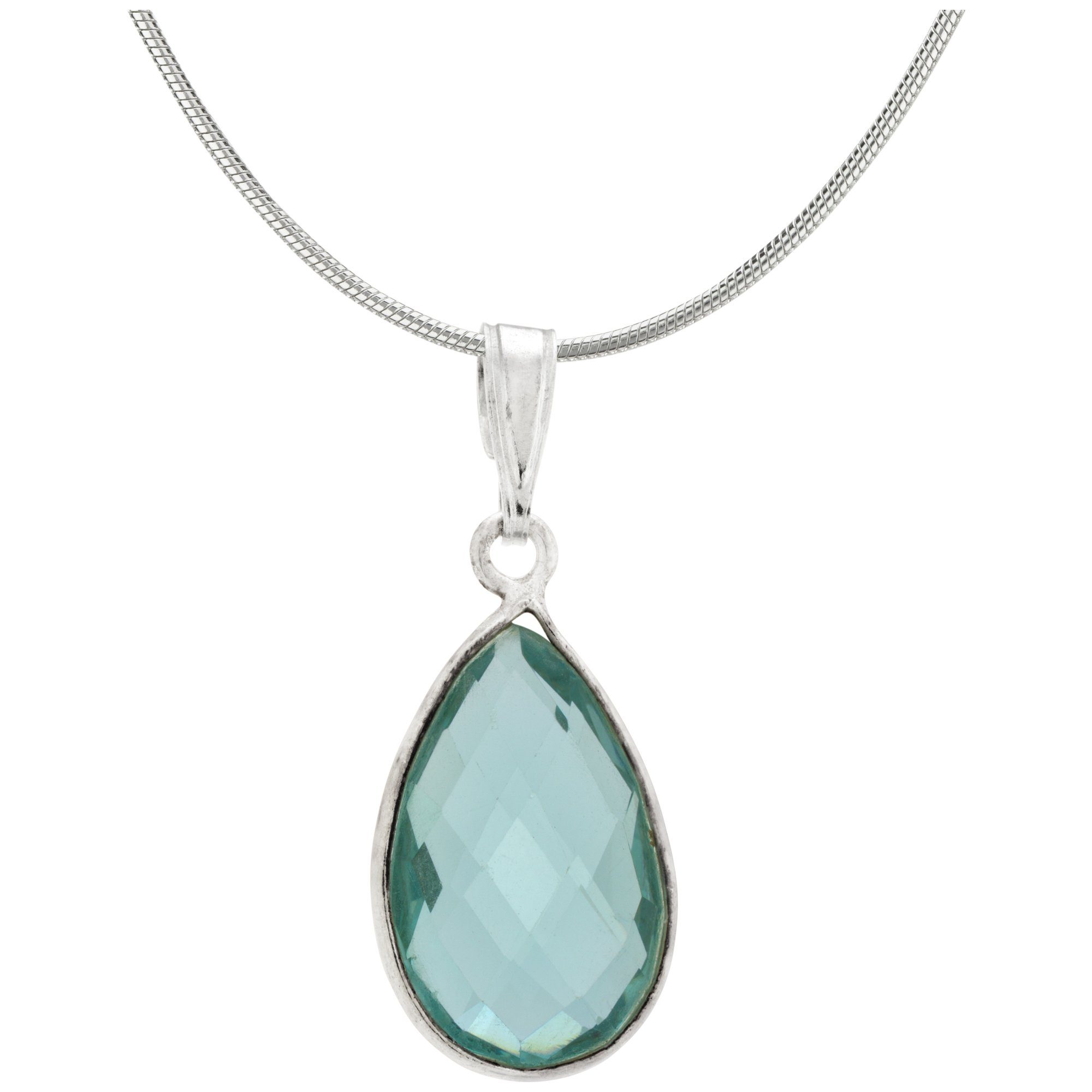 Faceted Quartz & Sterling Necklace - Aqua - With Sterling Cable Chain