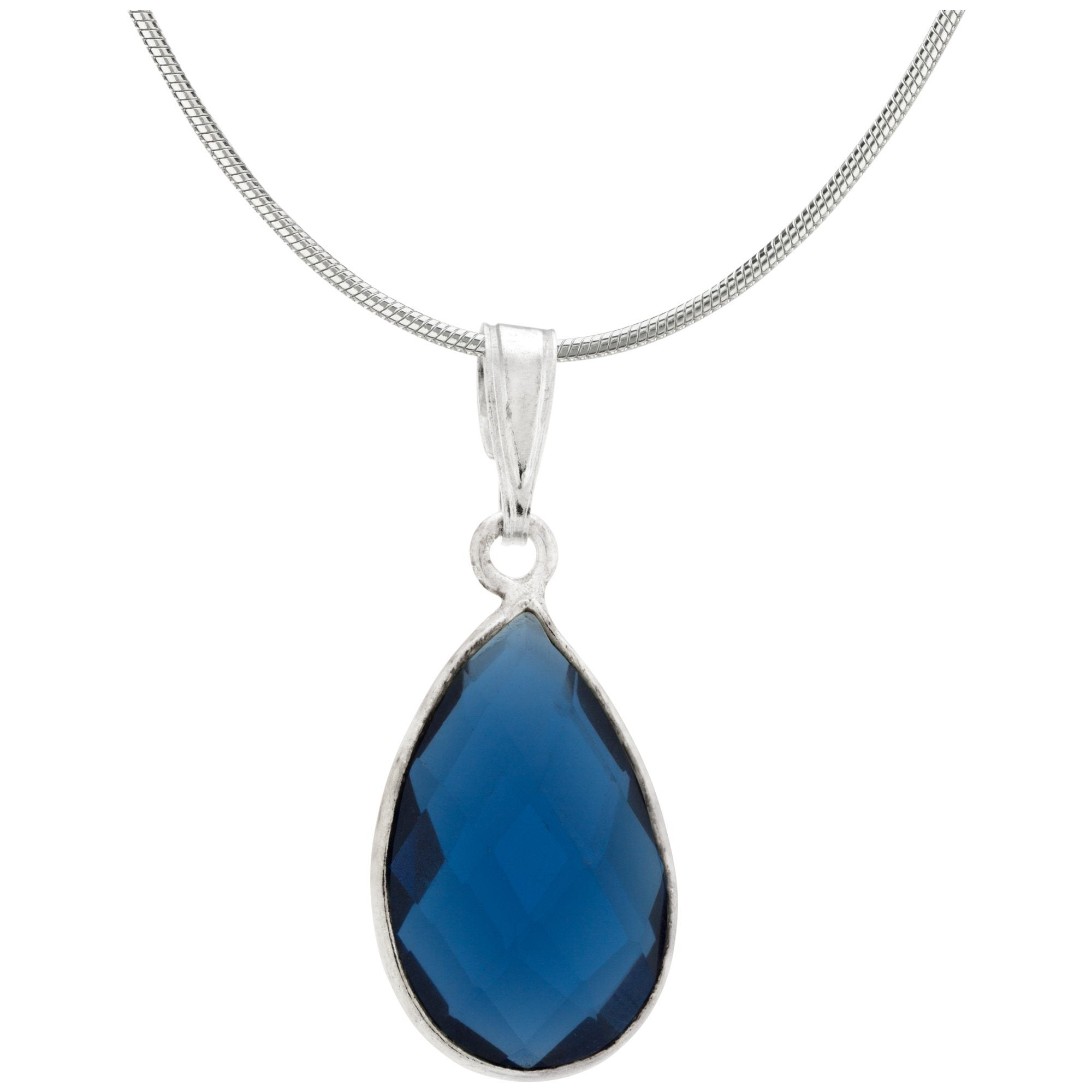 Faceted Quartz & Sterling Necklace - Blue - With Snake Chain