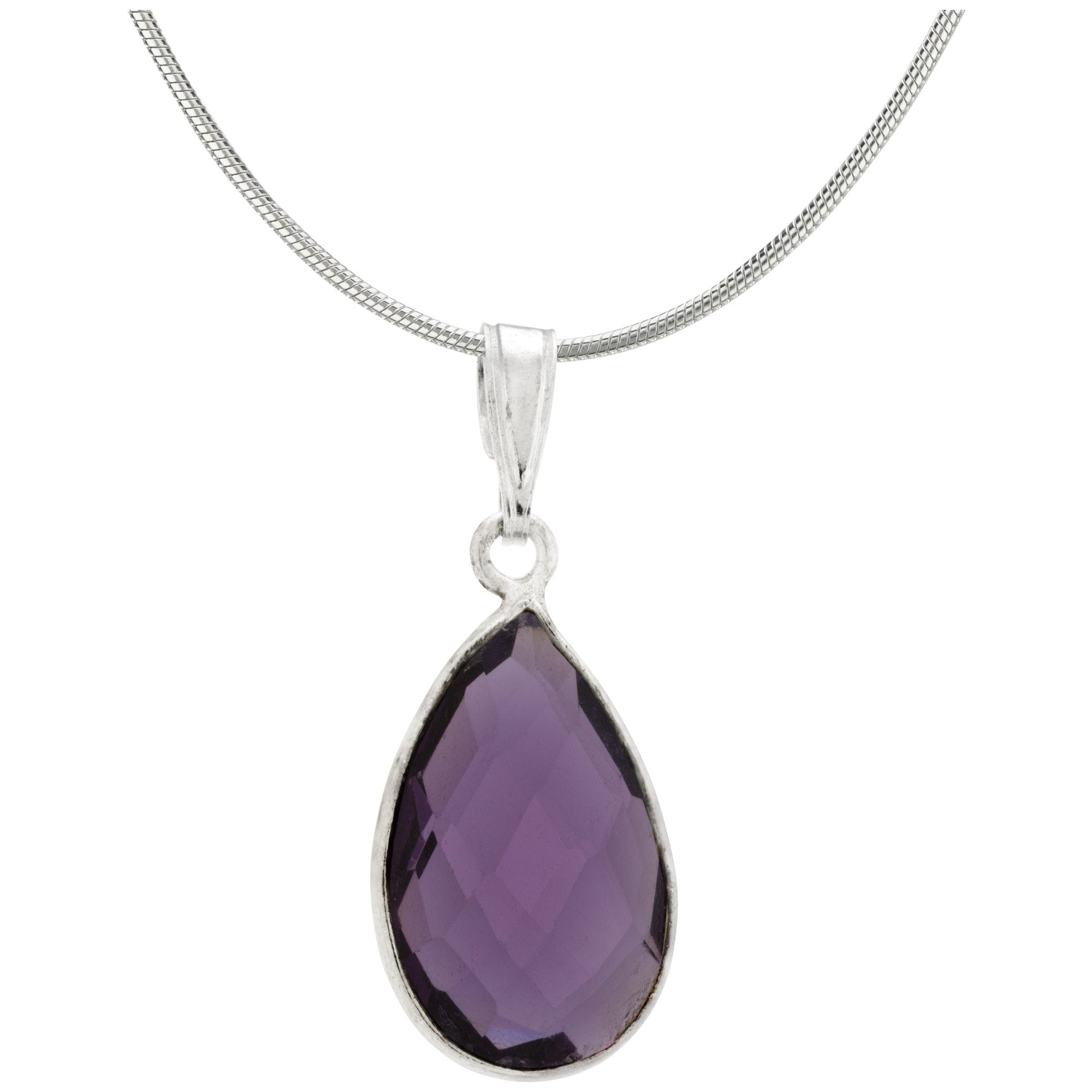 Faceted Quartz & Sterling Necklace - Purple - With Diamond Cut Chain