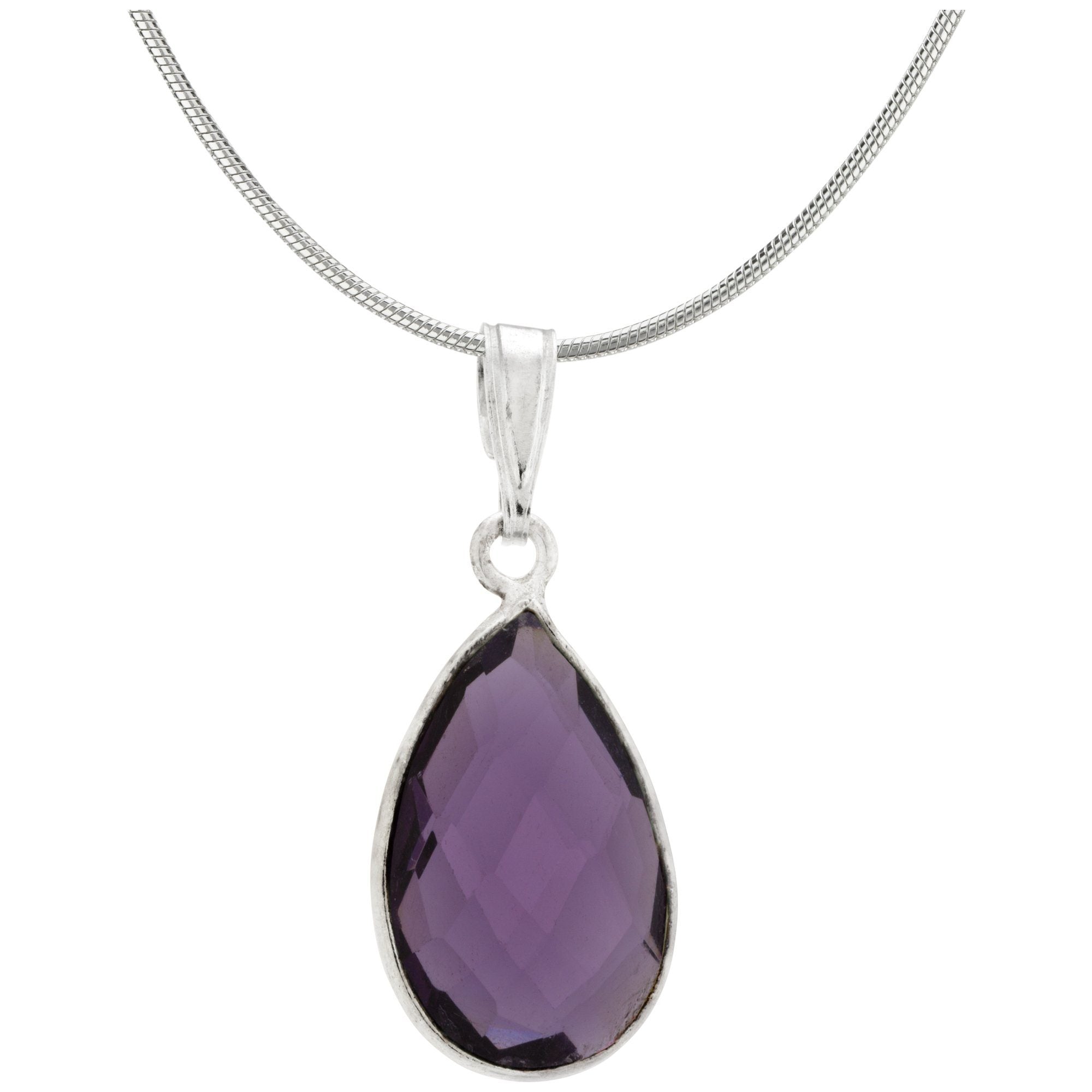 Faceted Quartz & Sterling Necklace - Purple - With Snake Chain